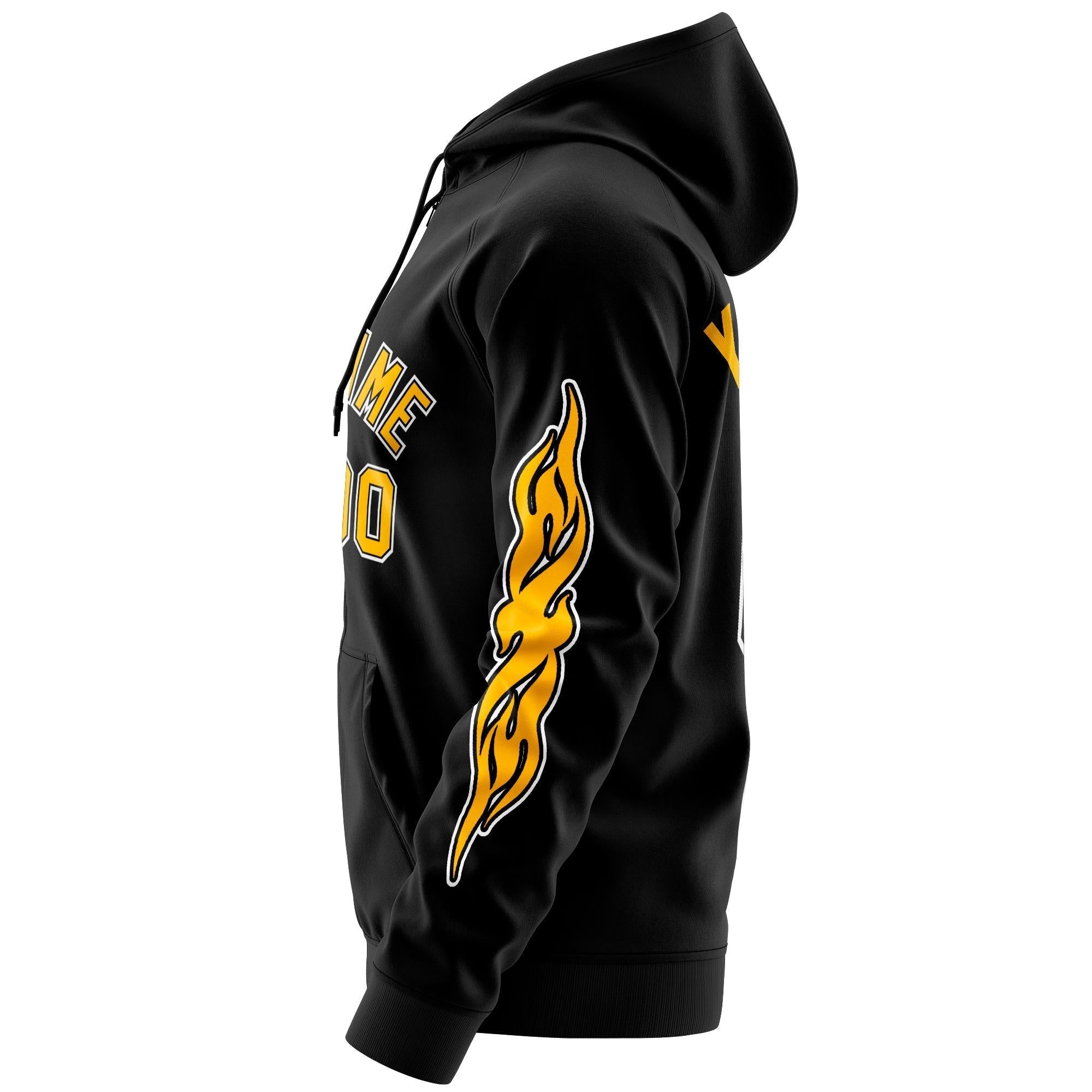 Custom Stitched Black Gold Sports Full-Zip Sweatshirt Hoodie with Flame| KXKSHOP