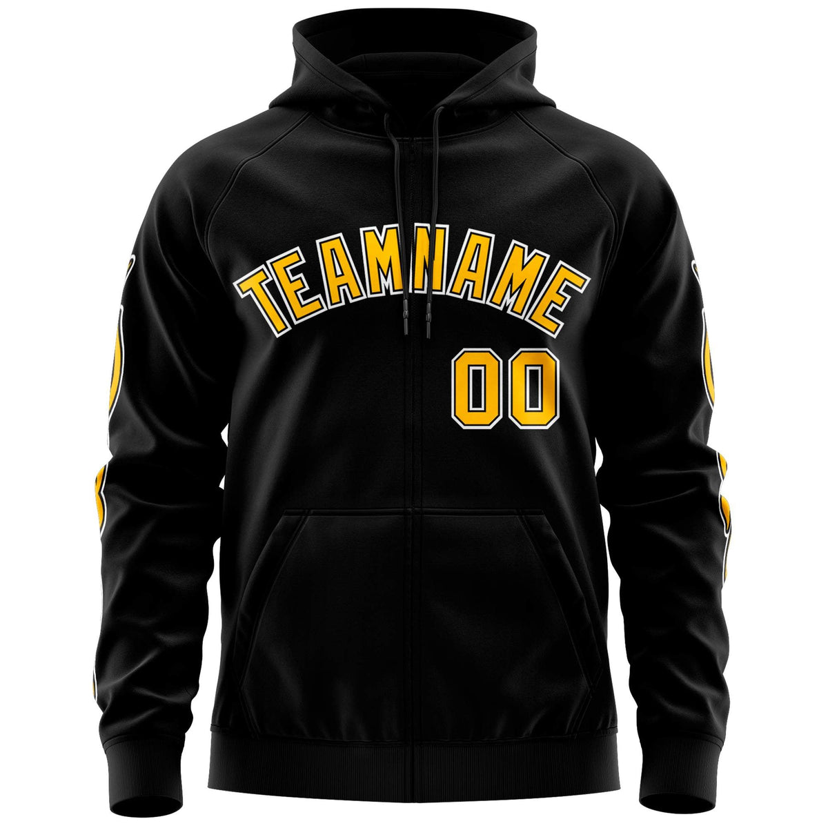Custom Stitched Black Gold Sports Full-Zip Sweatshirt Hoodie with Flame| KXKSHOP