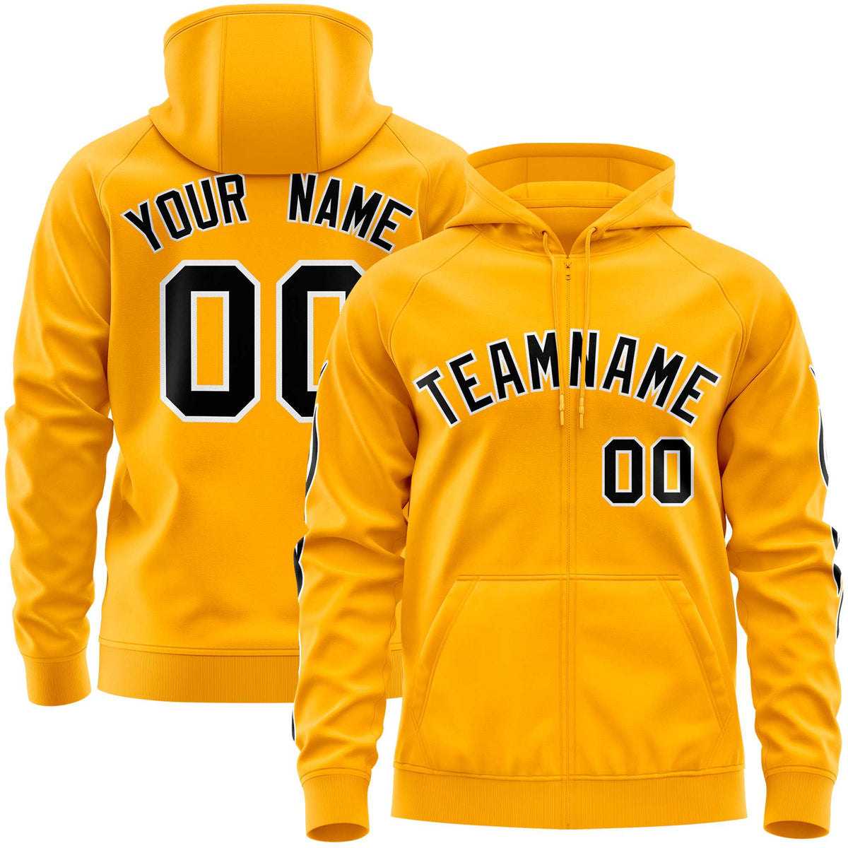 Custom Stitched Gold Black Sports Full-Zip Sweatshirt Hoodie with Flame| KXKSHOP