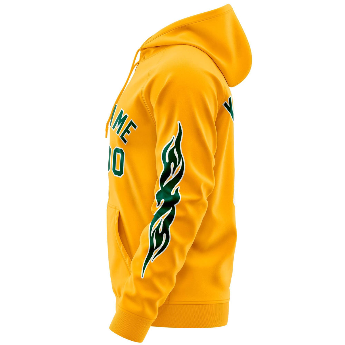Custom Stitched Gold Green Sports Full-Zip Sweatshirt Hoodie with Flame| KXKSHOP