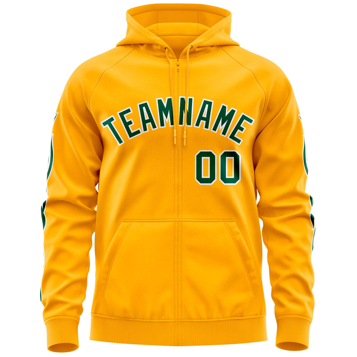 Custom Stitched Gold Green Sports Full-Zip Sweatshirt Hoodie with Flame| KXKSHOP