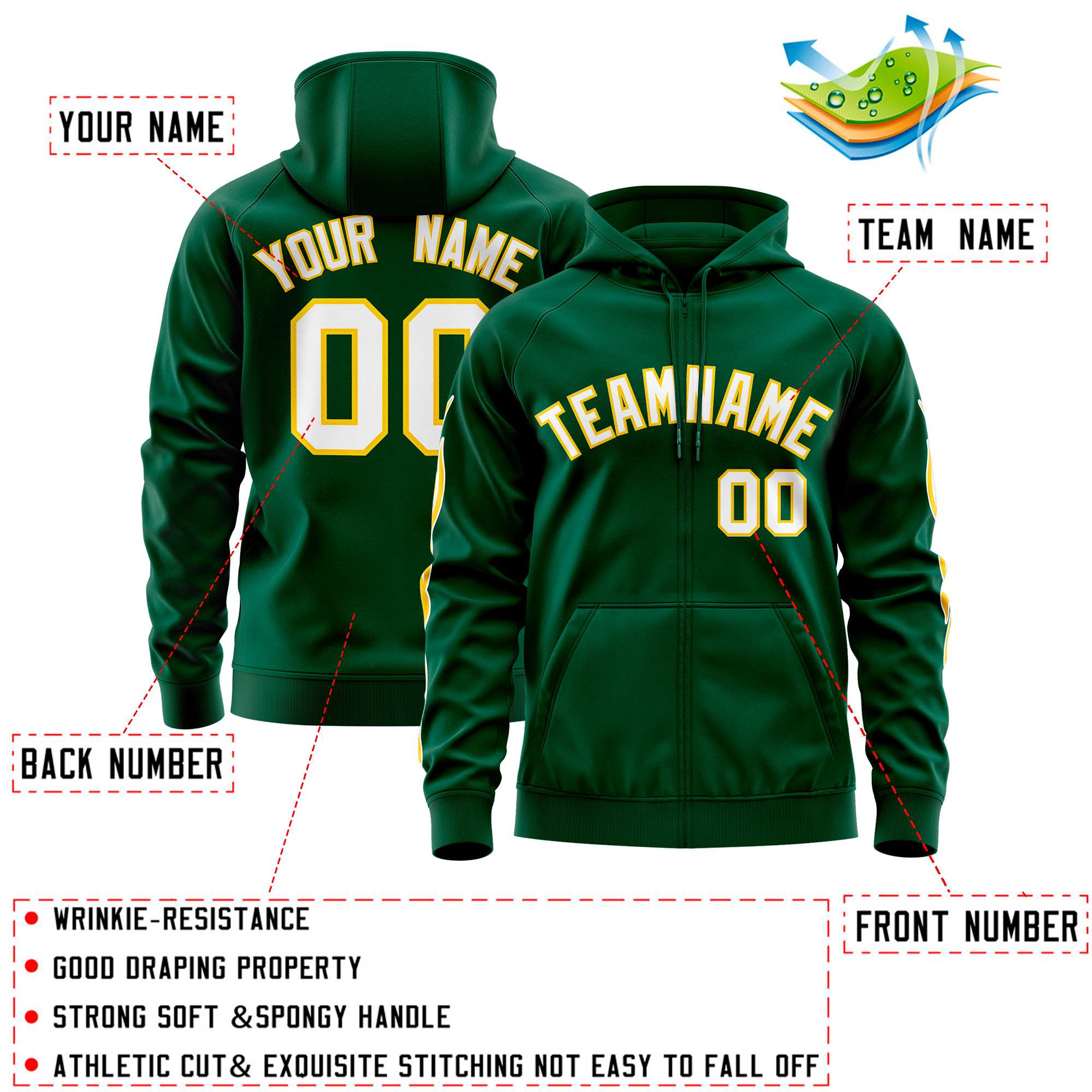 Custom Stitched Green White Sports Full-Zip Sweatshirt Hoodie with Flame| KXKSHOP