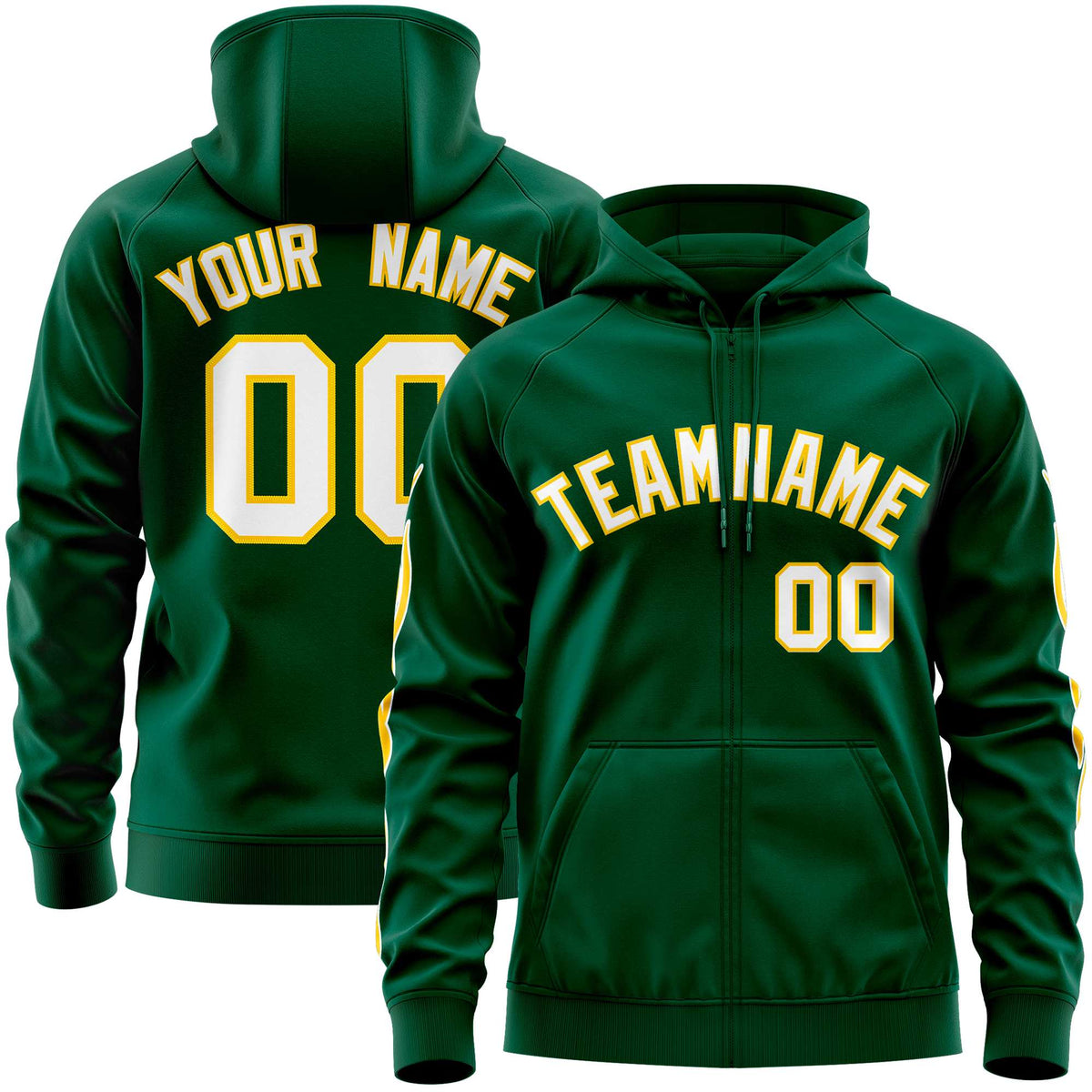 Custom Stitched Green White Sports Full-Zip Sweatshirt Hoodie with Flame| KXKSHOP