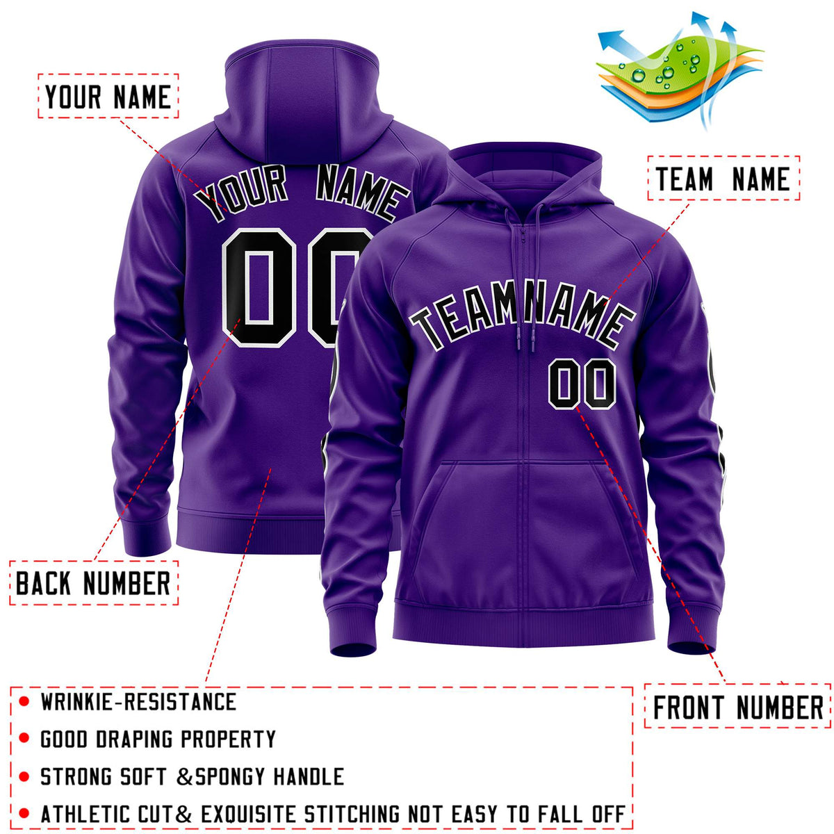 Custom Stitched Purple Black Sports Full-Zip Sweatshirt Hoodie with Flame| KXKSHOP