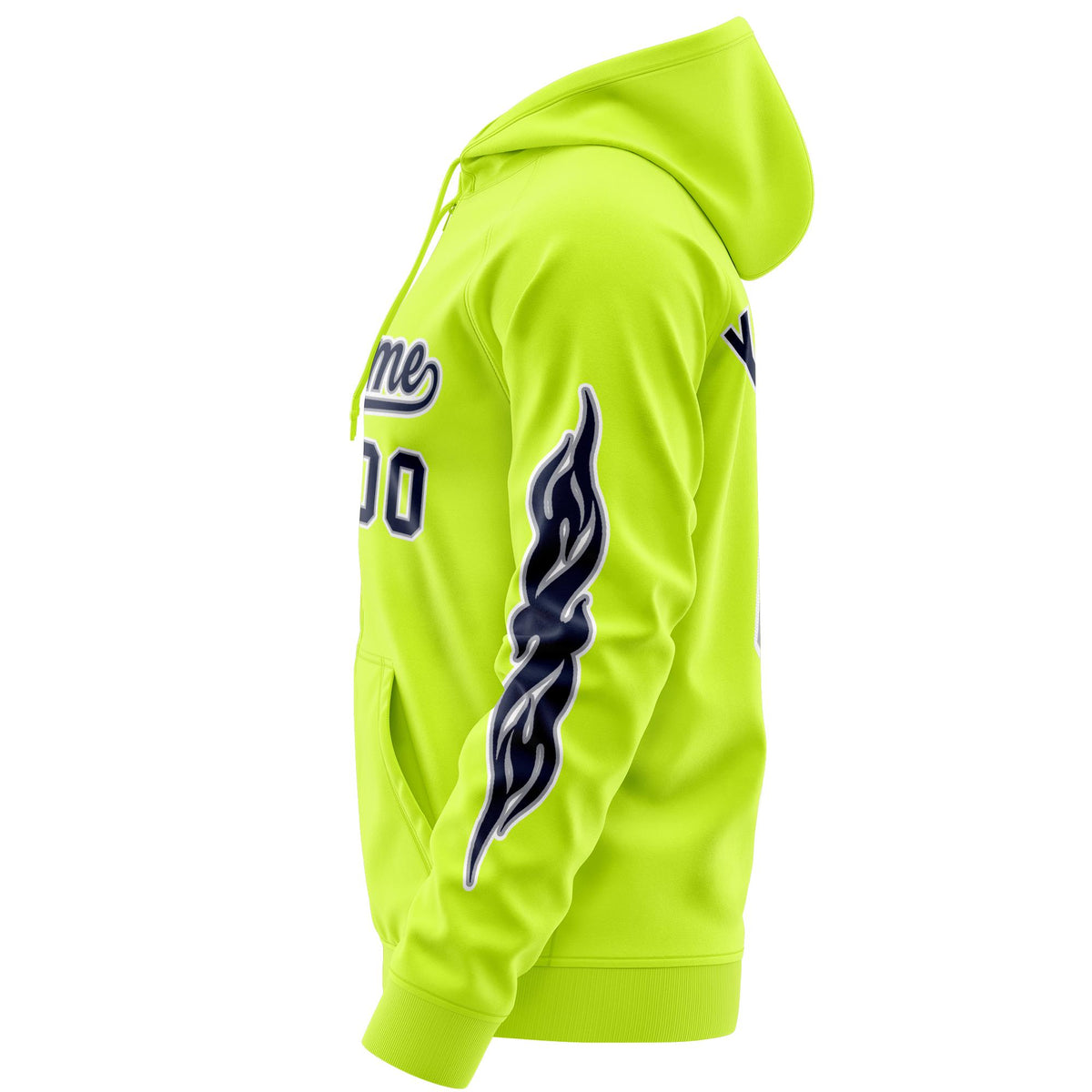 Custom Stitched Neon Green Navy Sports Full-Zip Sweatshirt Hoodie with Flame| KXKSHOP