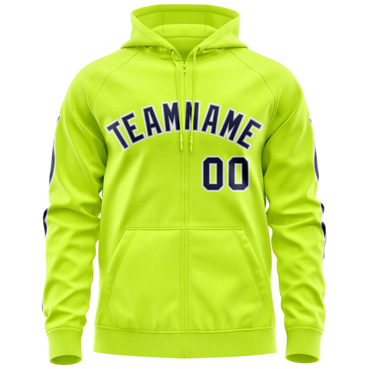 Custom Stitched Neon Green Navy Sports Full-Zip Sweatshirt Hoodie with Flame| KXKSHOP