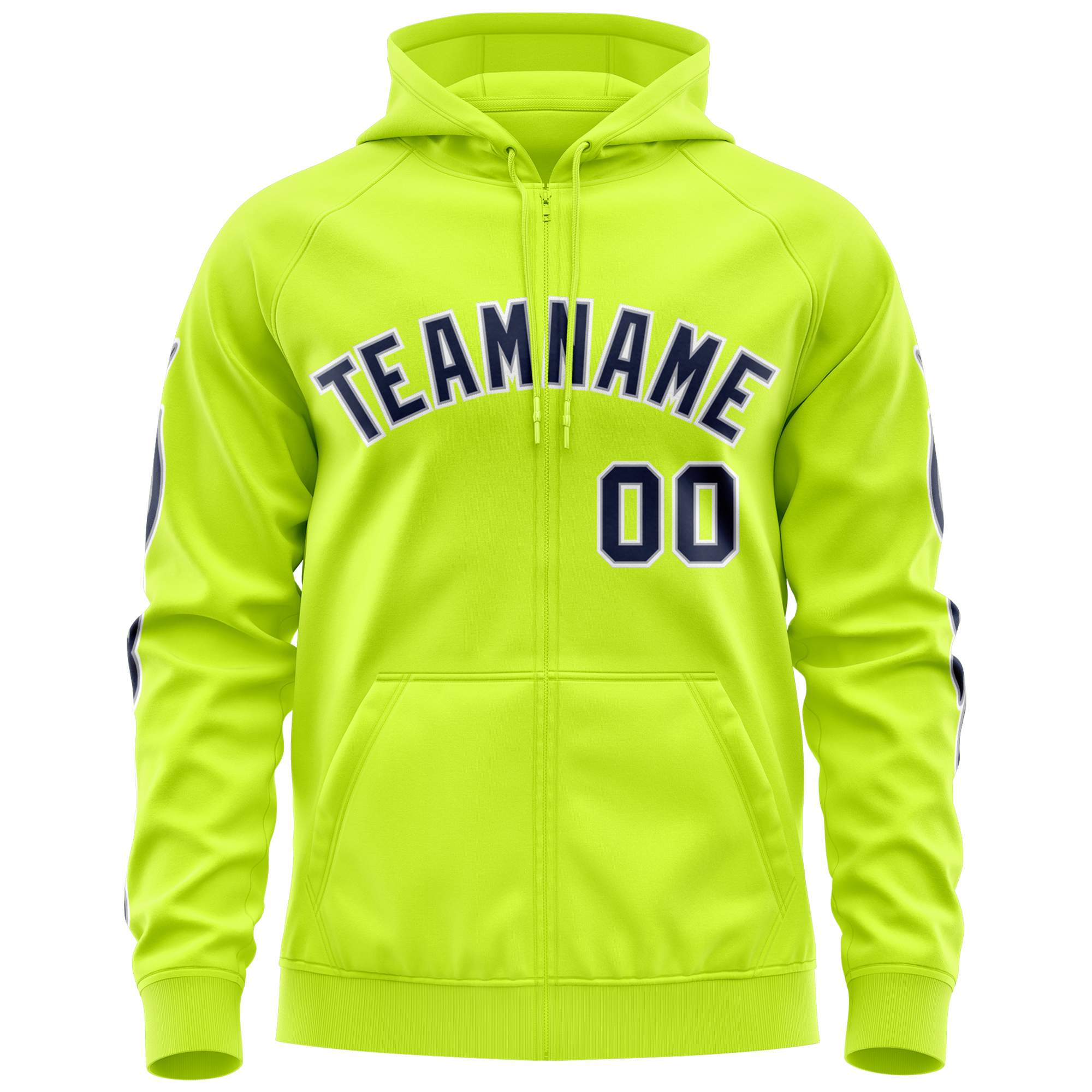 Custom Stitched Neon Green Navy Sports Full-Zip Sweatshirt Hoodie with Flame| KXKSHOP