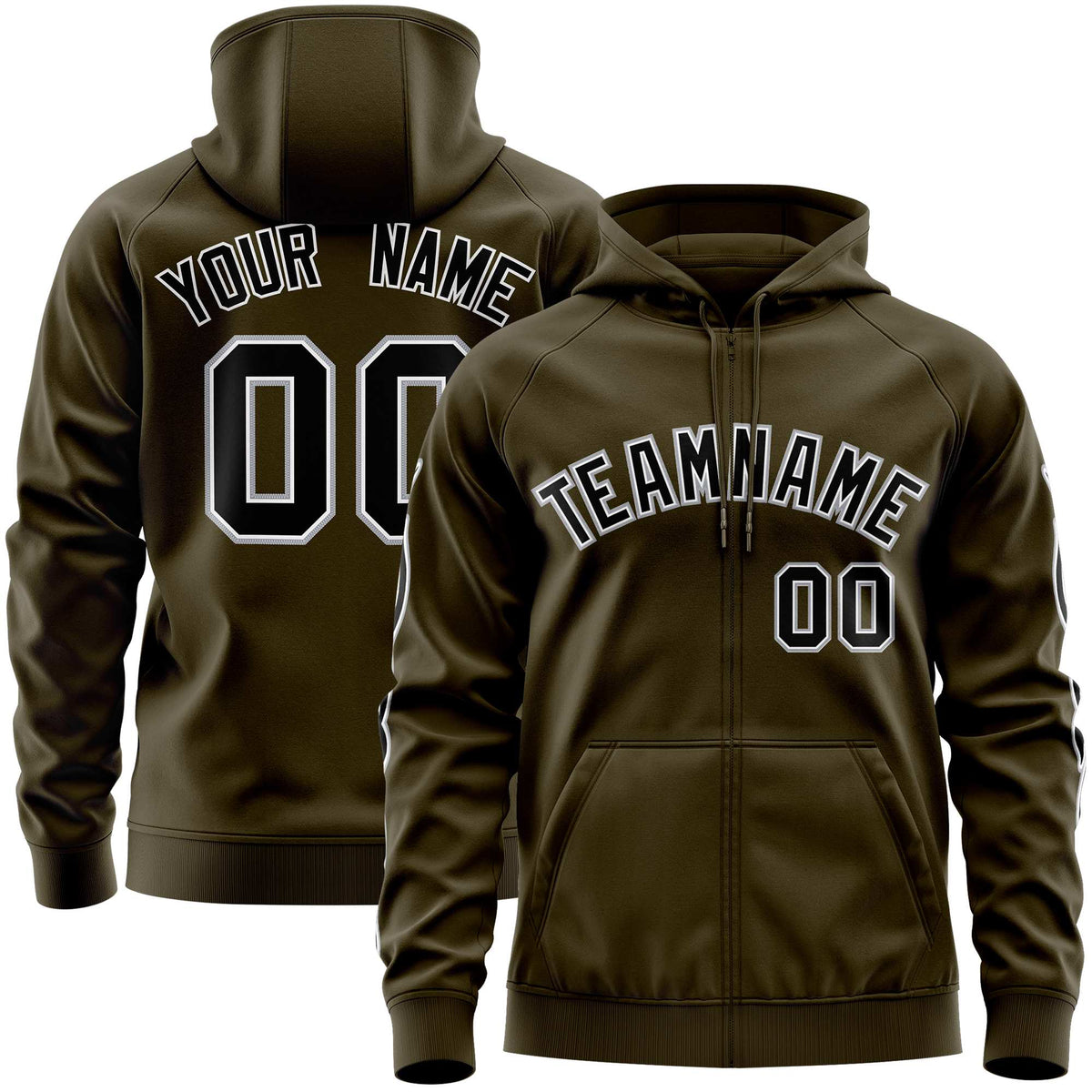 Custom Stitched Olive Black Sports Full-Zip Sweatshirt Hoodie with Flame| KXKSHOP