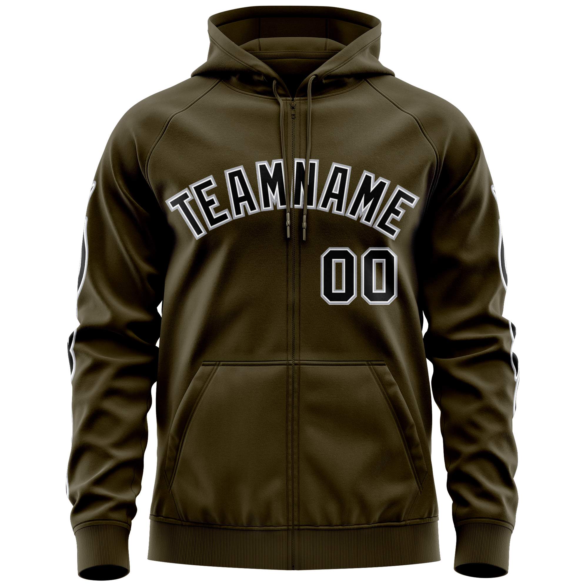 Custom Stitched Olive Black Sports Full-Zip Sweatshirt Hoodie with Flame| KXKSHOP