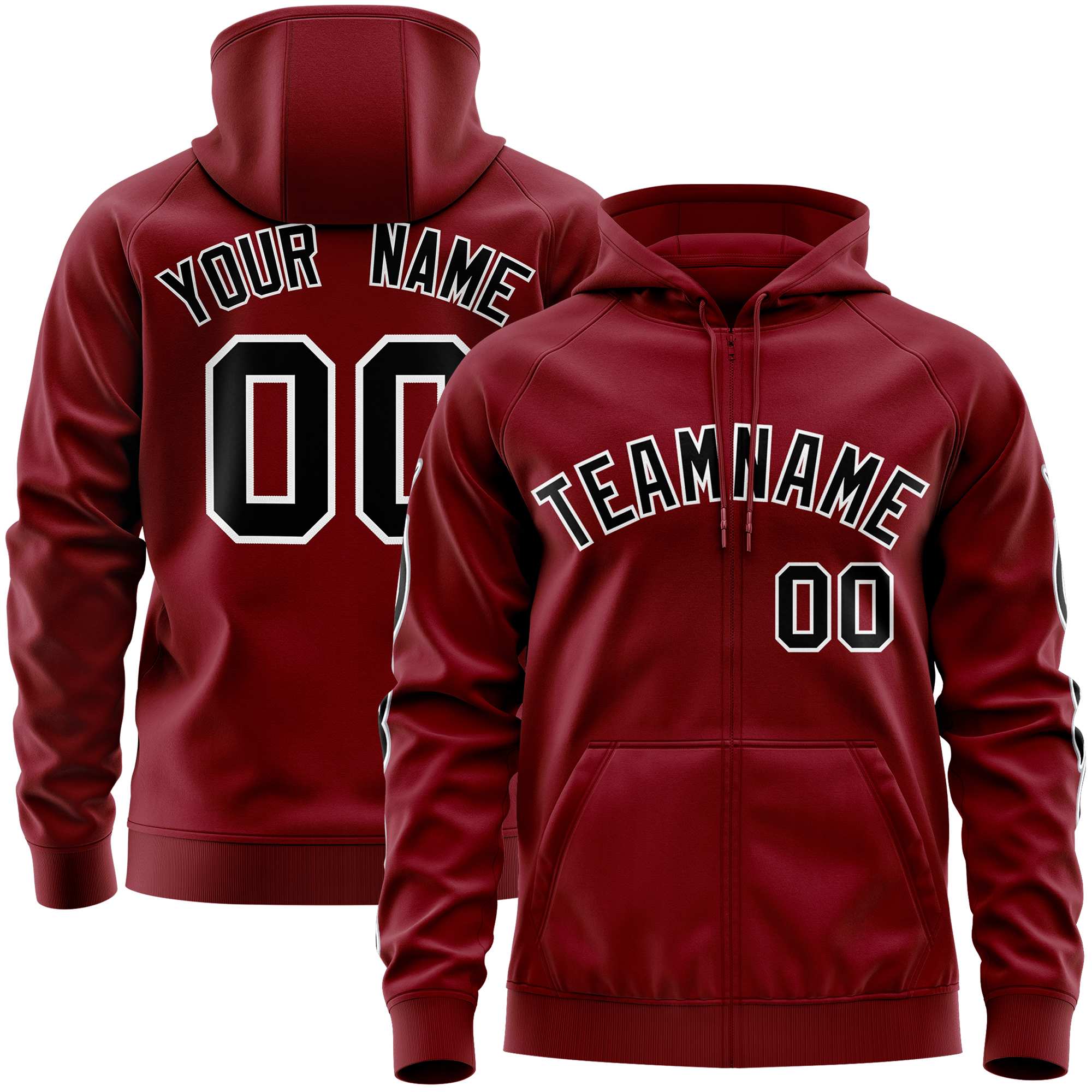 Custom Stitched Crimson Black Sports Full-Zip Sweatshirt Hoodie with Flame| KXKSHOP