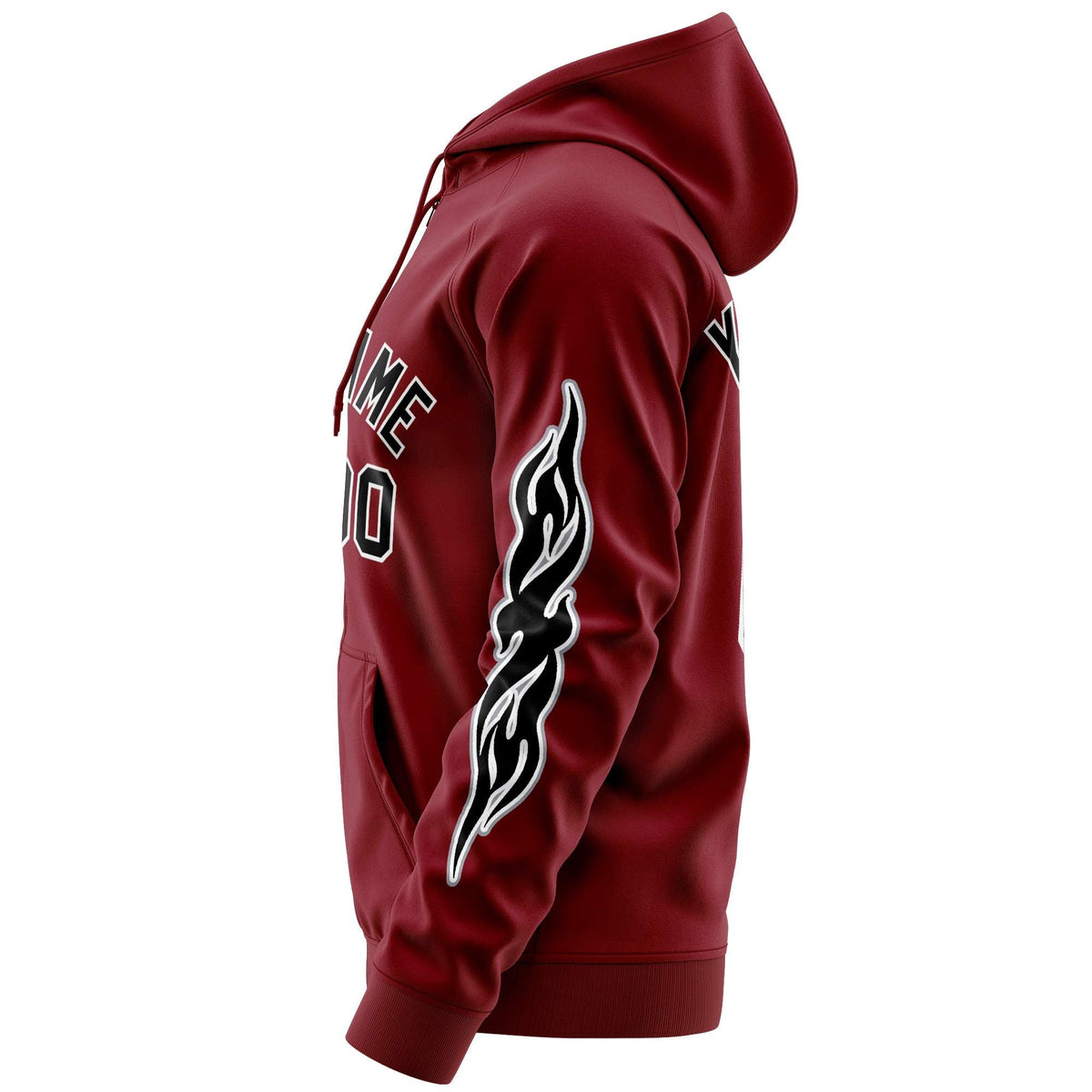 Custom Stitched Crimson Black Sports Full-Zip Sweatshirt Hoodie with Flame| KXKSHOP