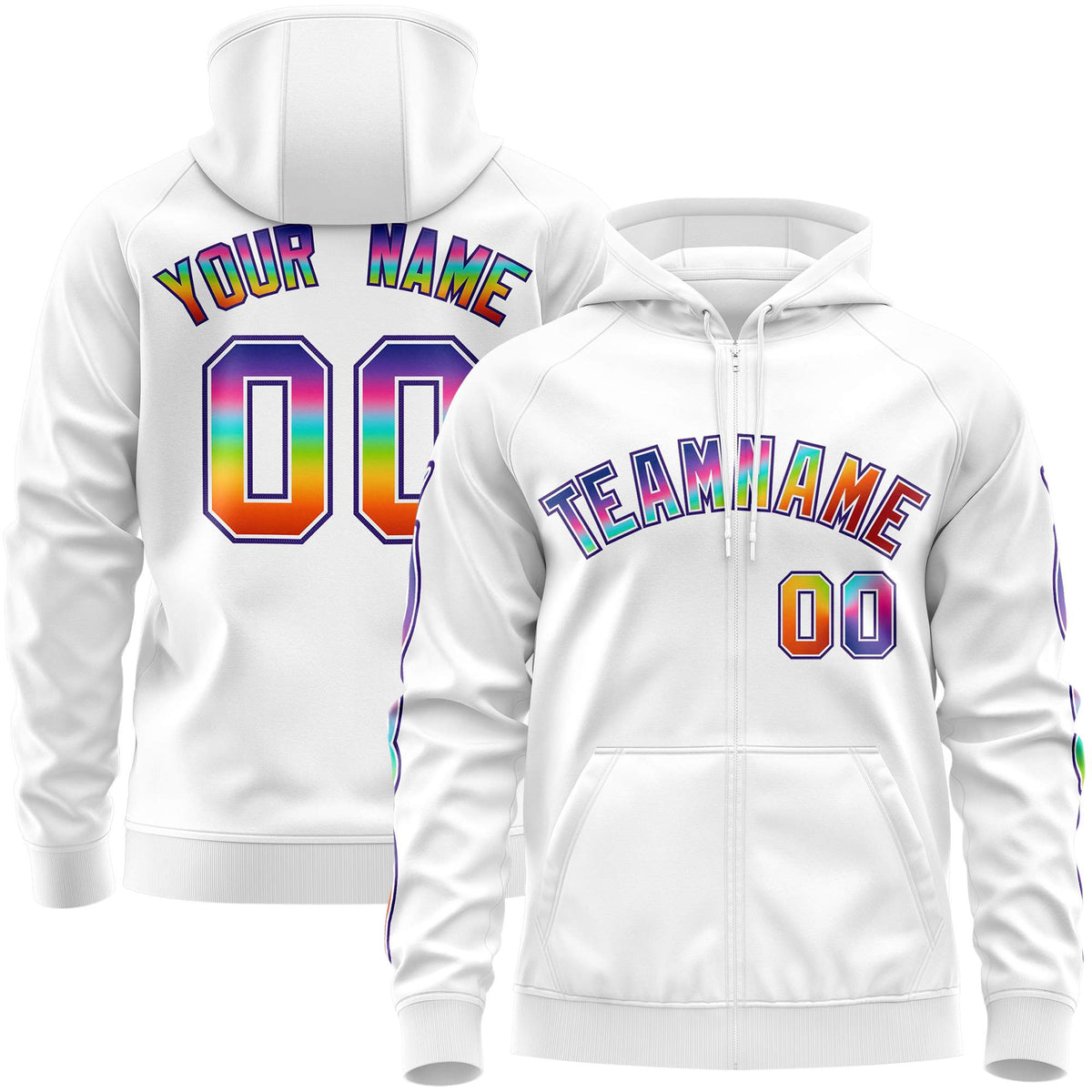 Custom Stitched White Purple Sports Full-Zip Sweatshirt Hoodie with Colored Flames| KXKSHOP
