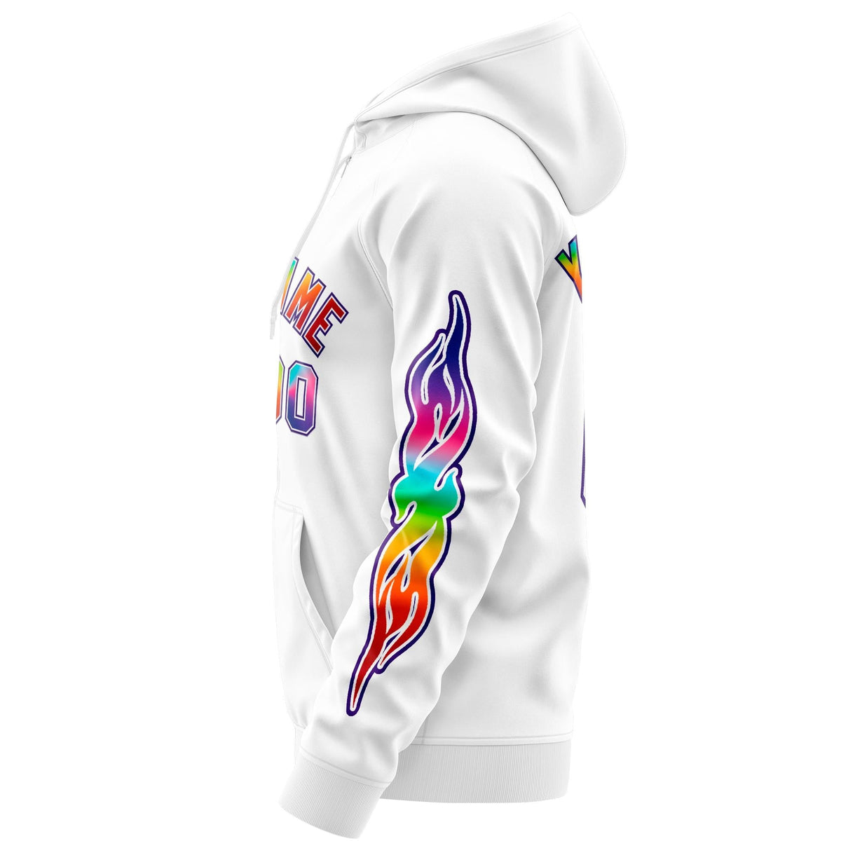Custom Stitched White Purple Sports Full-Zip Sweatshirt Hoodie with Colored Flames| KXKSHOP