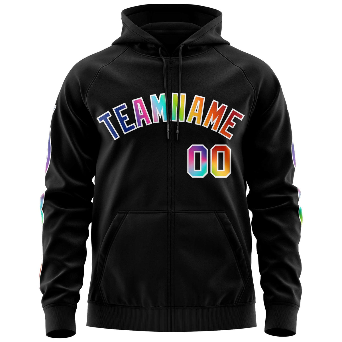 Custom Stitched Black White Sports Full-Zip Sweatshirt Hoodie with Colored Flames| KXKSHOP