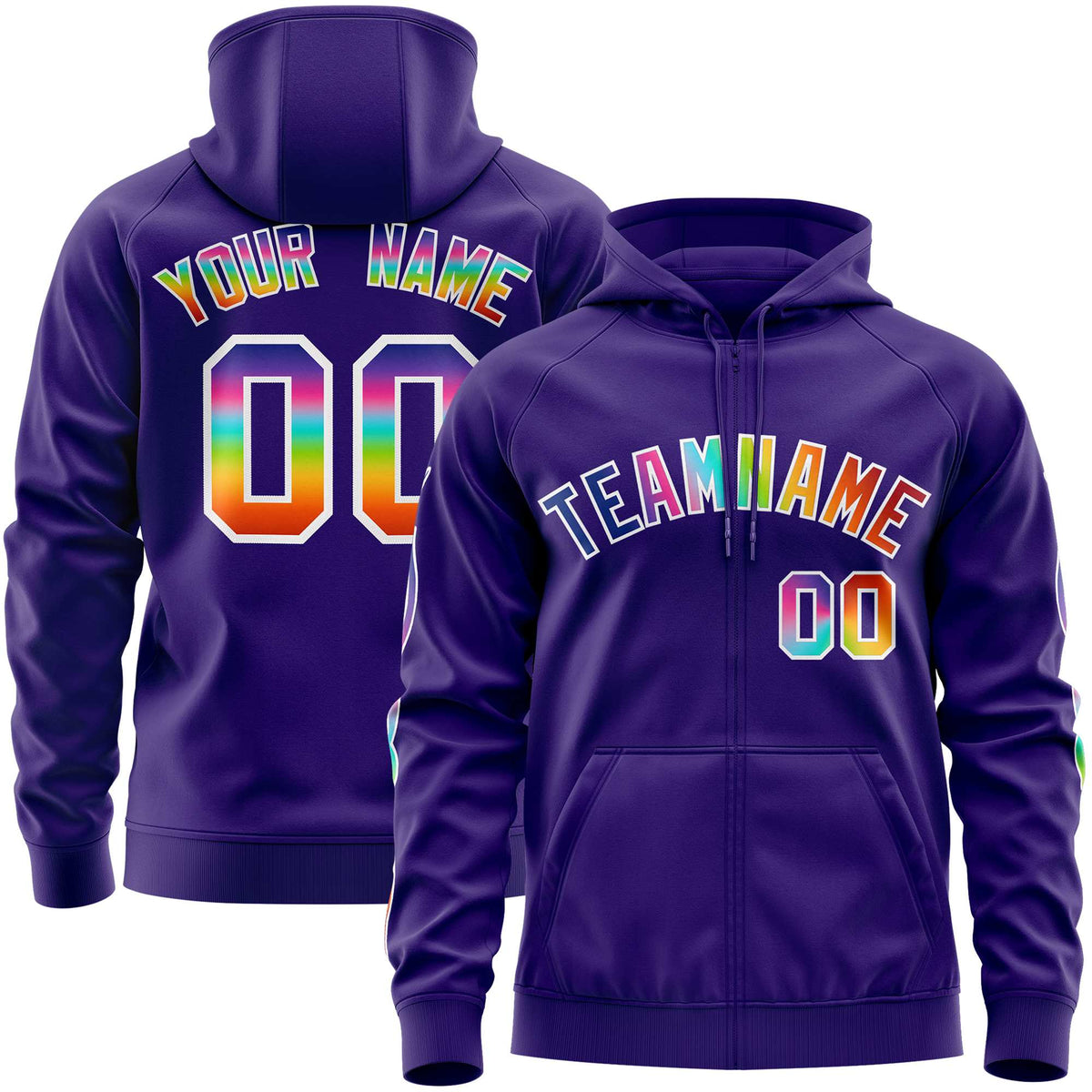 Custom Stitched Purple White Sports Full-Zip Sweatshirt Hoodie with Colored Flames| KXKSHOP