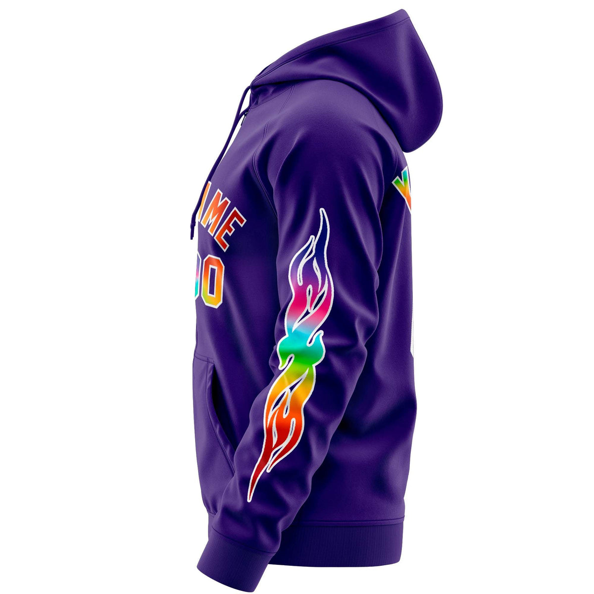 Custom Stitched Purple White Sports Full-Zip Sweatshirt Hoodie with Colored Flames| KXKSHOP