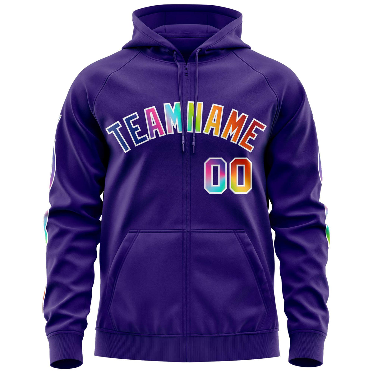 Custom Stitched Purple White Sports Full-Zip Sweatshirt Hoodie with Colored Flames| KXKSHOP