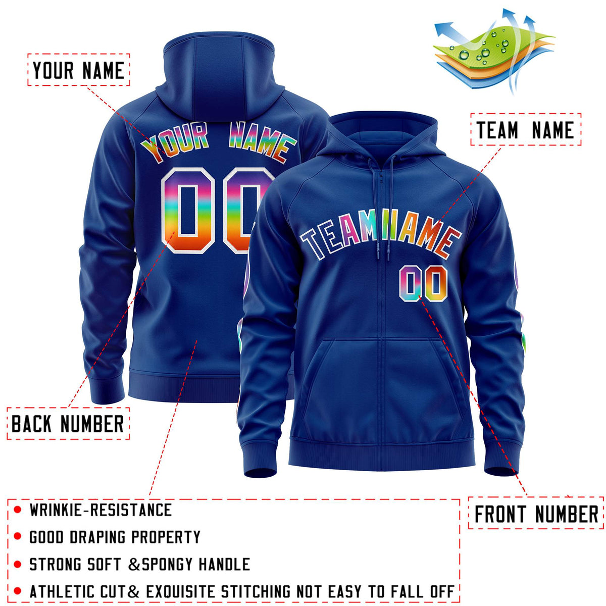 Custom Stitched Royal White Sports Full-Zip Sweatshirt Hoodie with Colored Flames| KXKSHOP