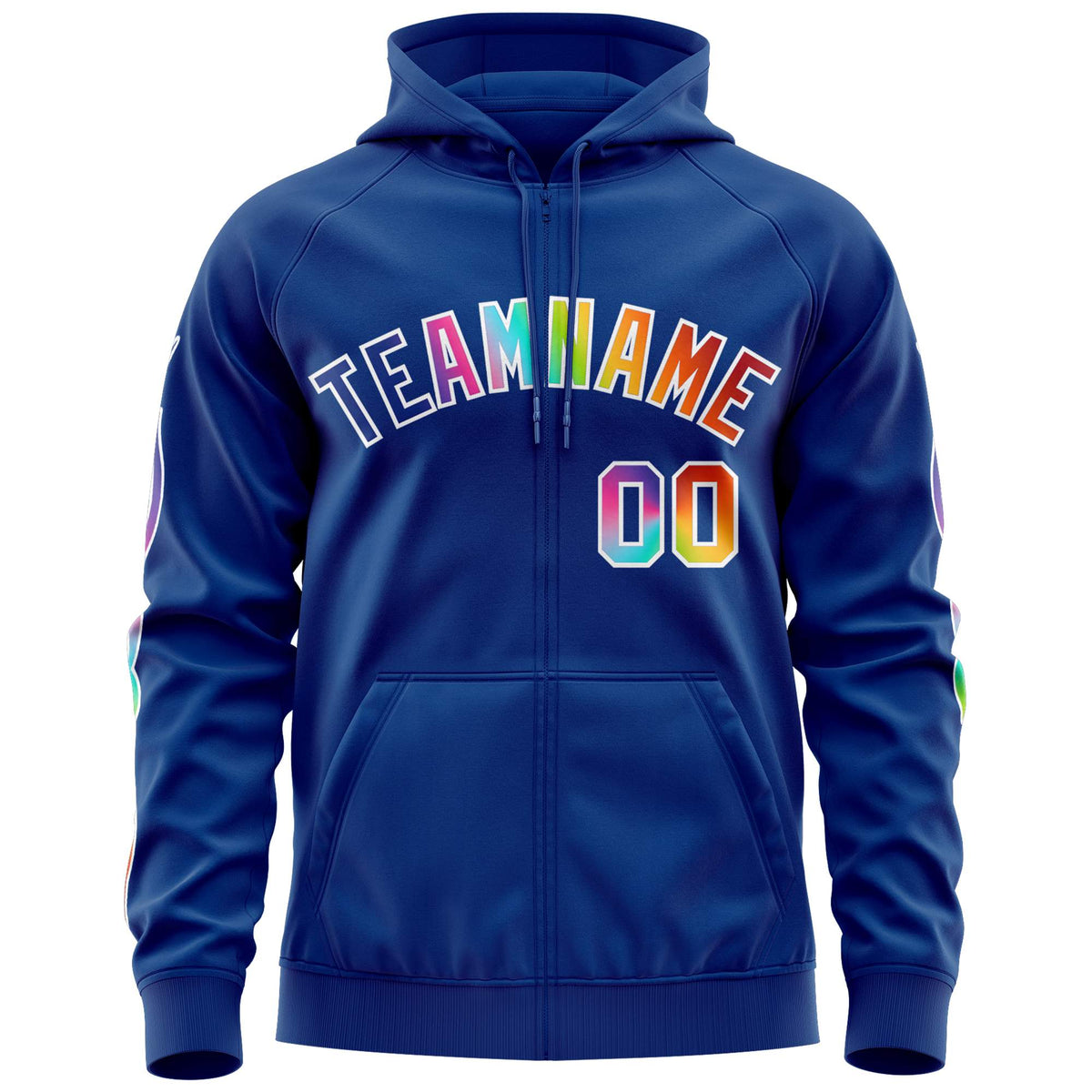 Custom Stitched Royal White Sports Full-Zip Sweatshirt Hoodie with Colored Flames| KXKSHOP