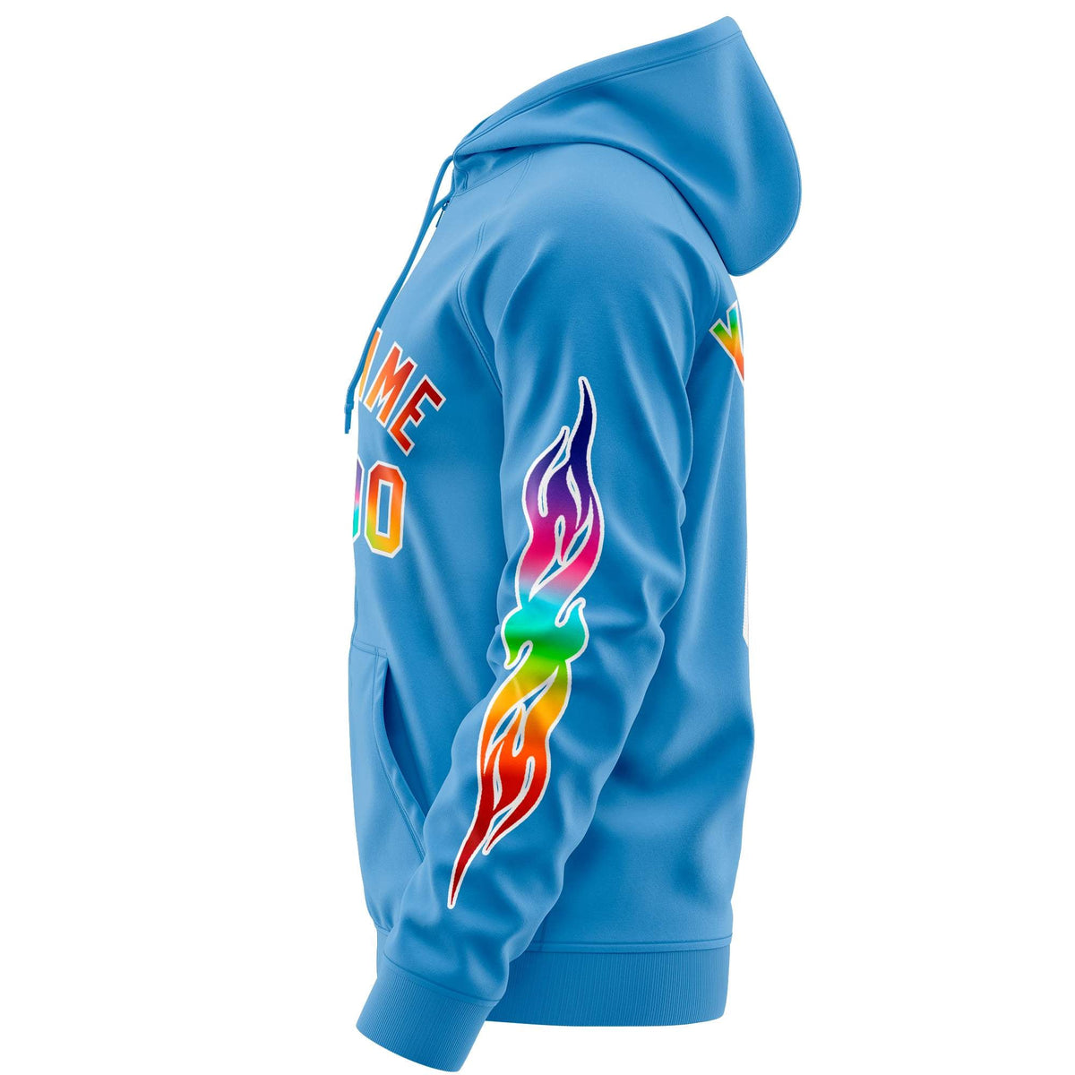 Custom Stitched Light Blue White Sports Full-Zip Sweatshirt Hoodie with Colored Flames| KXKSHOP