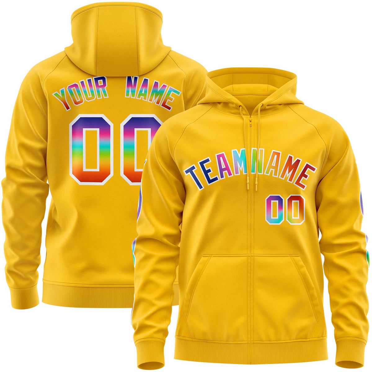 Custom Stitched Gold White Sports Full-Zip Sweatshirt Hoodie with Colored Flames| KXKSHOP