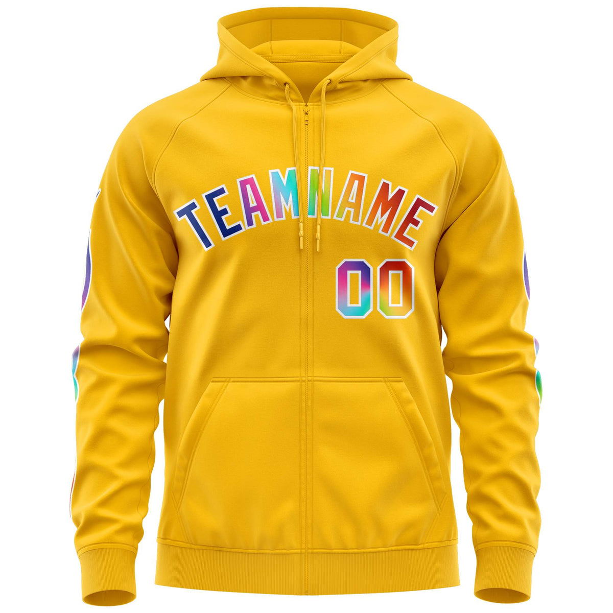 Custom Stitched Gold White Sports Full-Zip Sweatshirt Hoodie with Colored Flames| KXKSHOP
