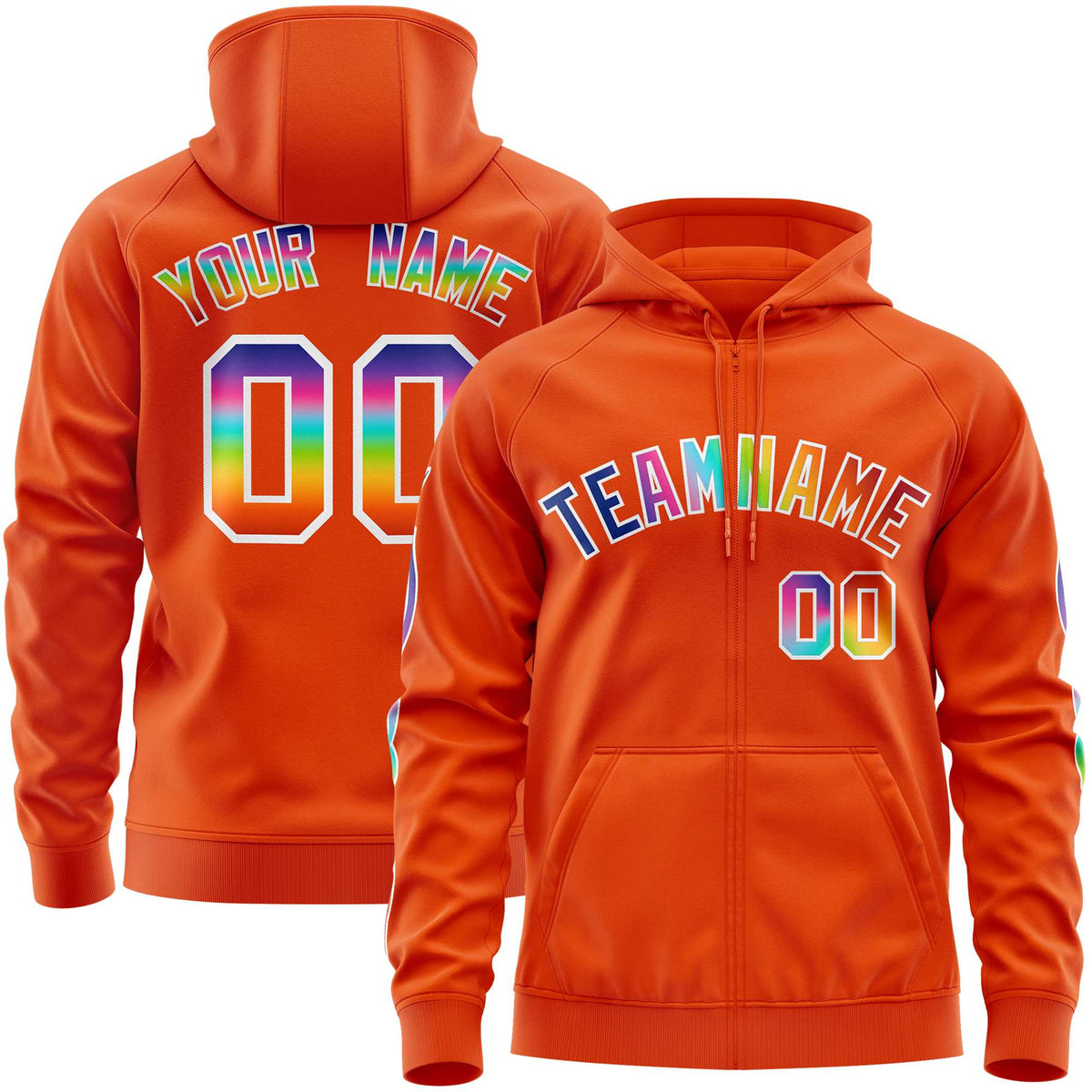 Custom Stitched Orange White Sports Full-Zip Sweatshirt Hoodie with Colored Flames| KXKSHOP