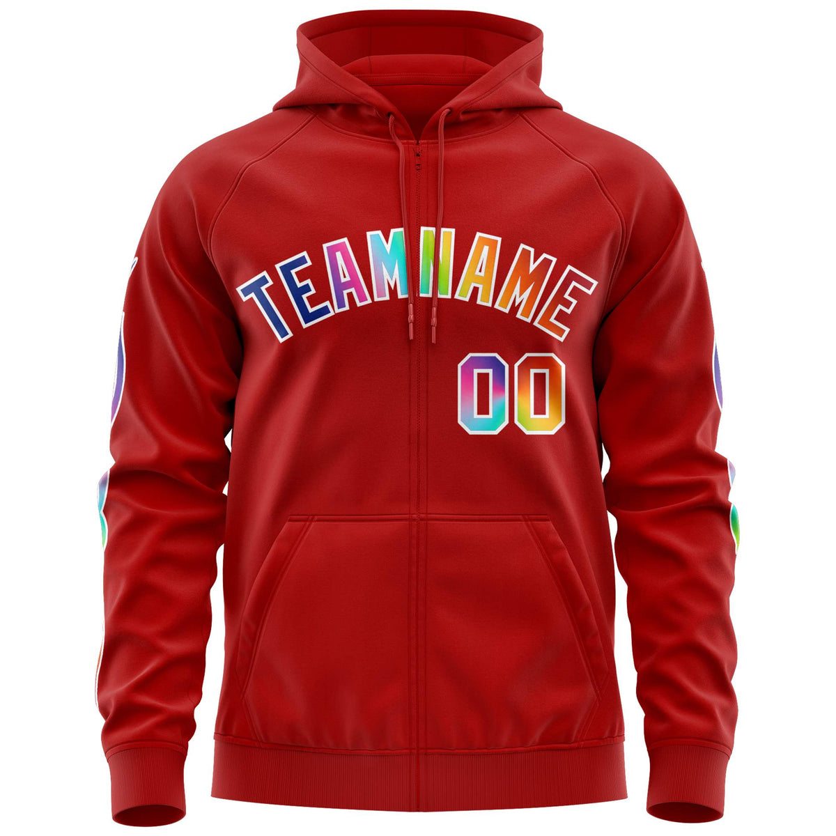 Custom Stitched Red White Sports Full-Zip Sweatshirt Hoodie with Colored Flames| KXKSHOP