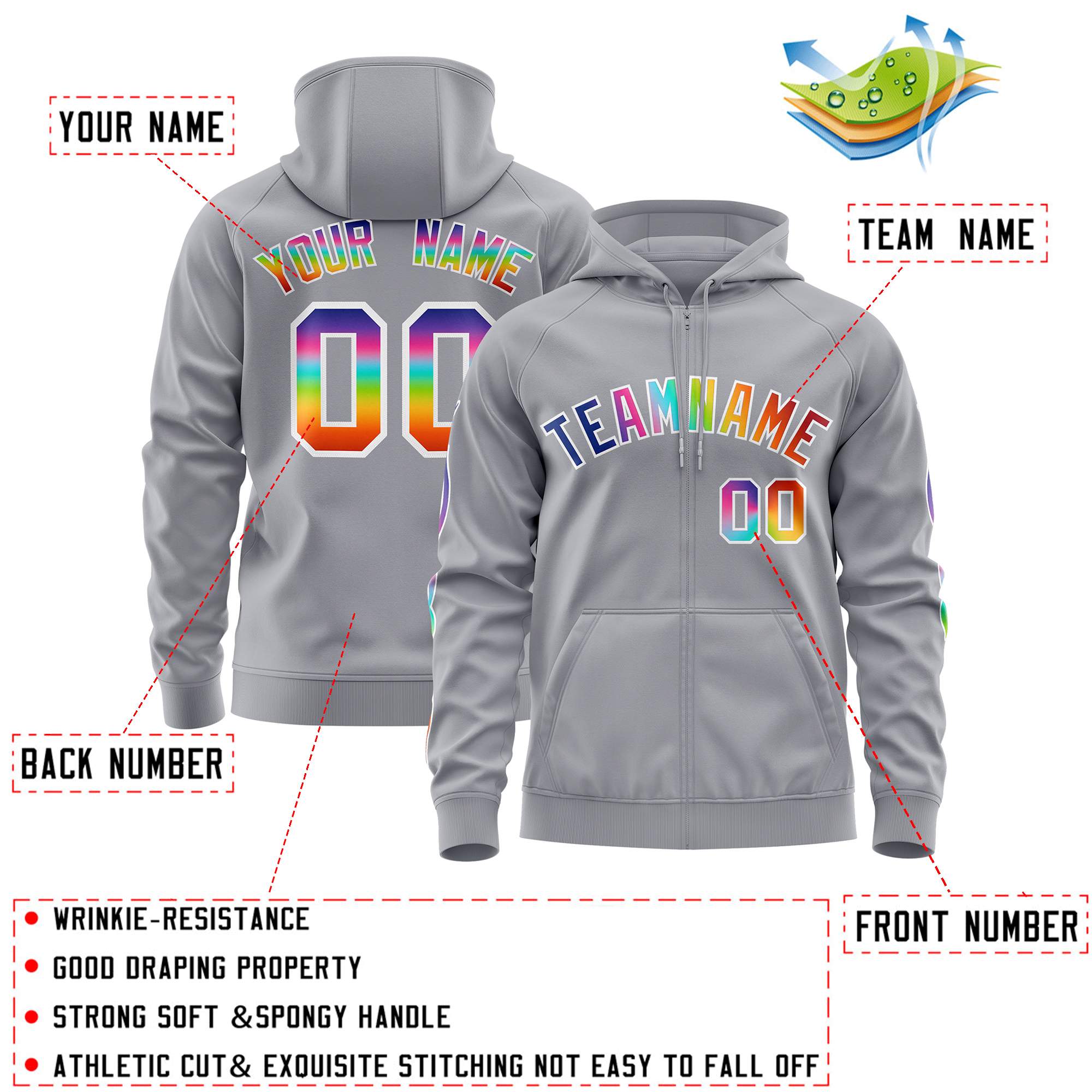 Custom Stitched Gray White Sports Full-Zip Sweatshirt Hoodie with Colored Flames| KXKSHOP