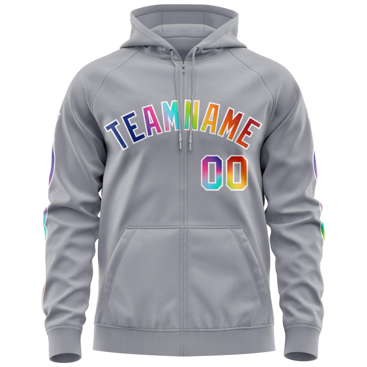 Custom Stitched Gray White Sports Full-Zip Sweatshirt Hoodie with Colored Flames| KXKSHOP