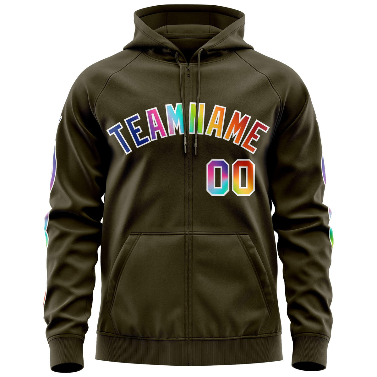 Custom Stitched Olive White Sports Full-Zip Sweatshirt Hoodie with Colored Flames| KXKSHOP