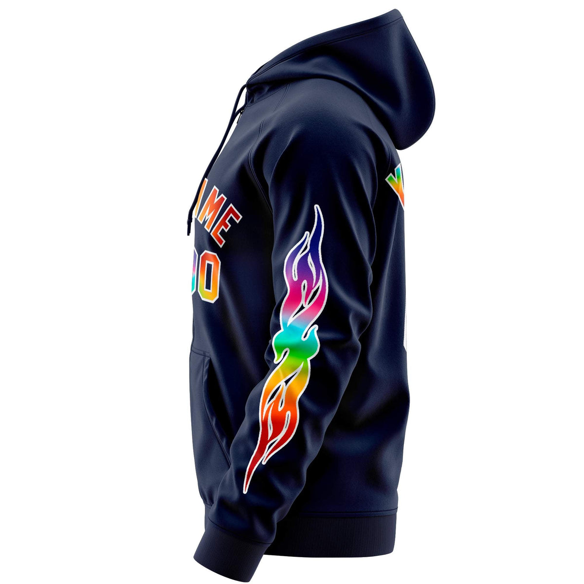 Custom Stitched Navy White Sports Full-Zip Sweatshirt Hoodie with Colored Flames| KXKSHOP