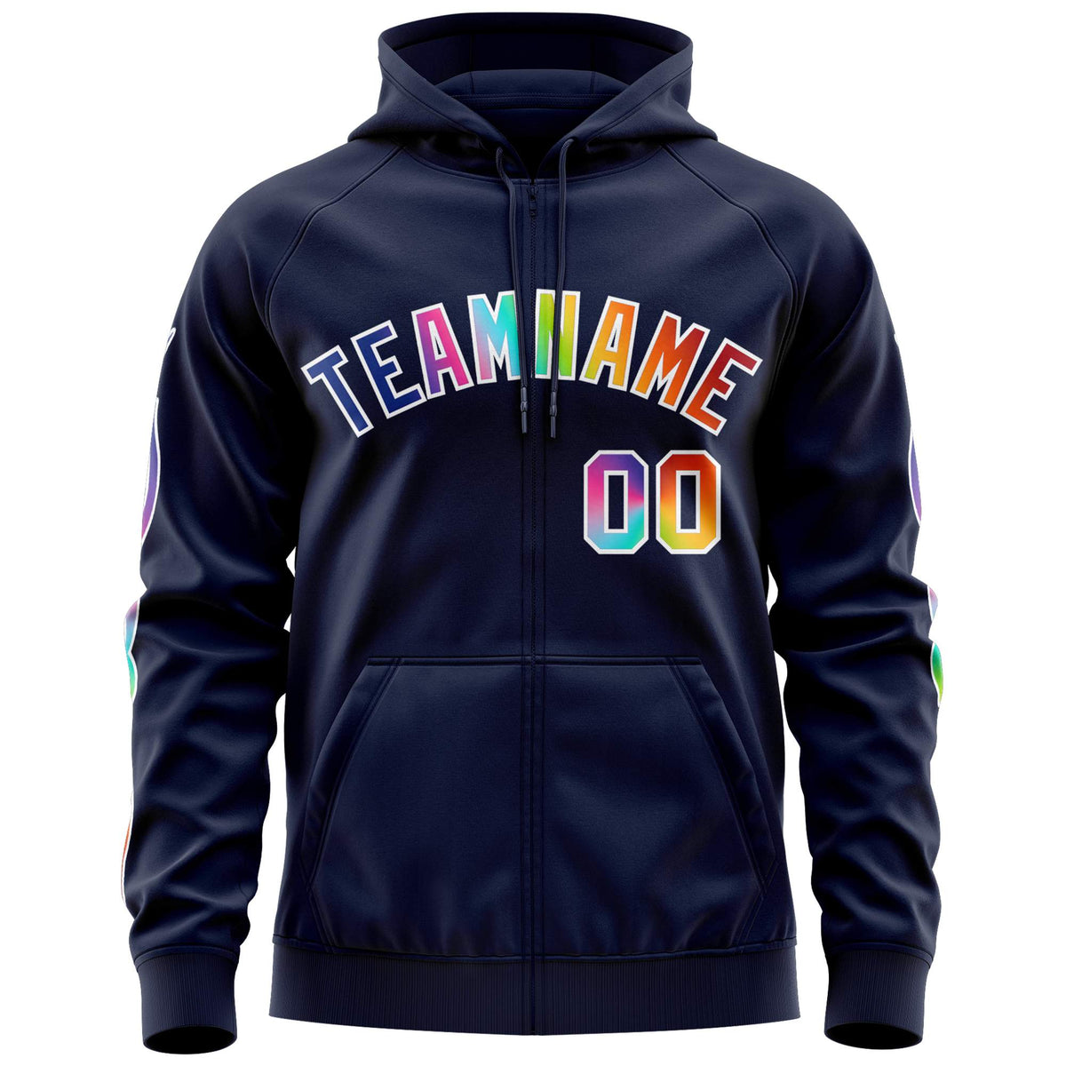 Custom Stitched Navy White Sports Full-Zip Sweatshirt Hoodie with Colored Flames| KXKSHOP