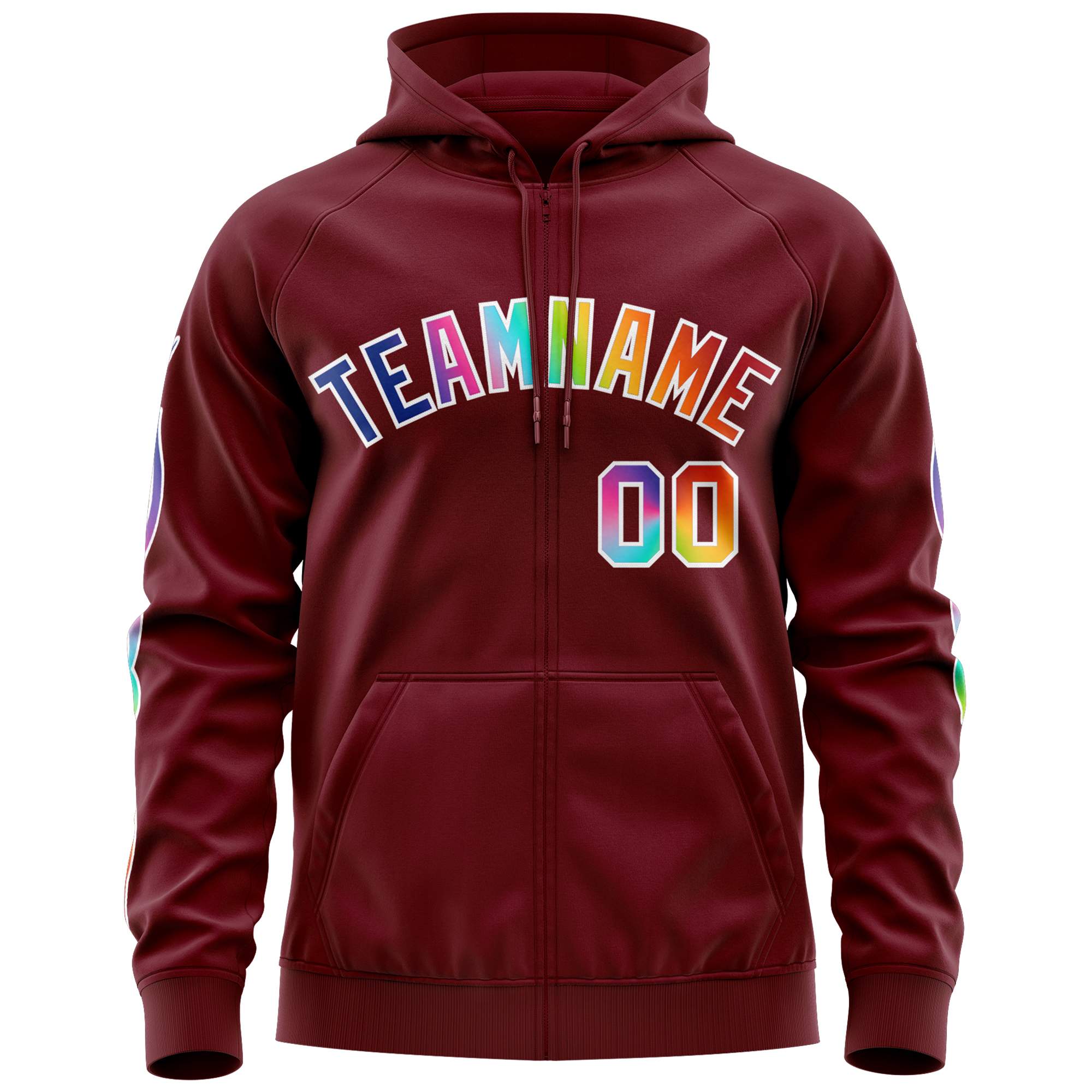 Custom Stitched Crimson White Sports Full-Zip Sweatshirt Hoodie with Colored Flames| KXKSHOP