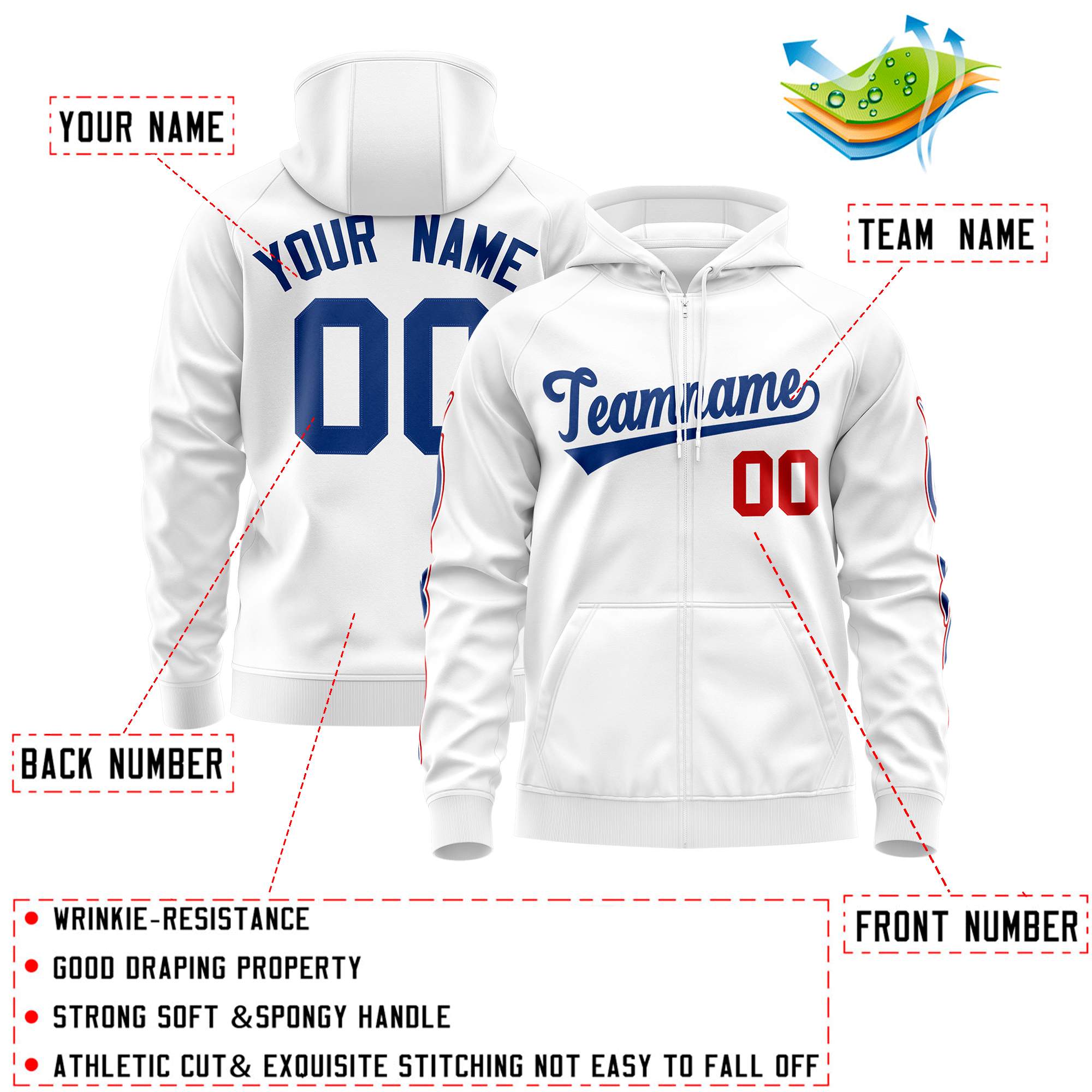 Custom Stitched White Royal Sports Full-Zip Sweatshirt Hoodie with Flame| KXKSHOP