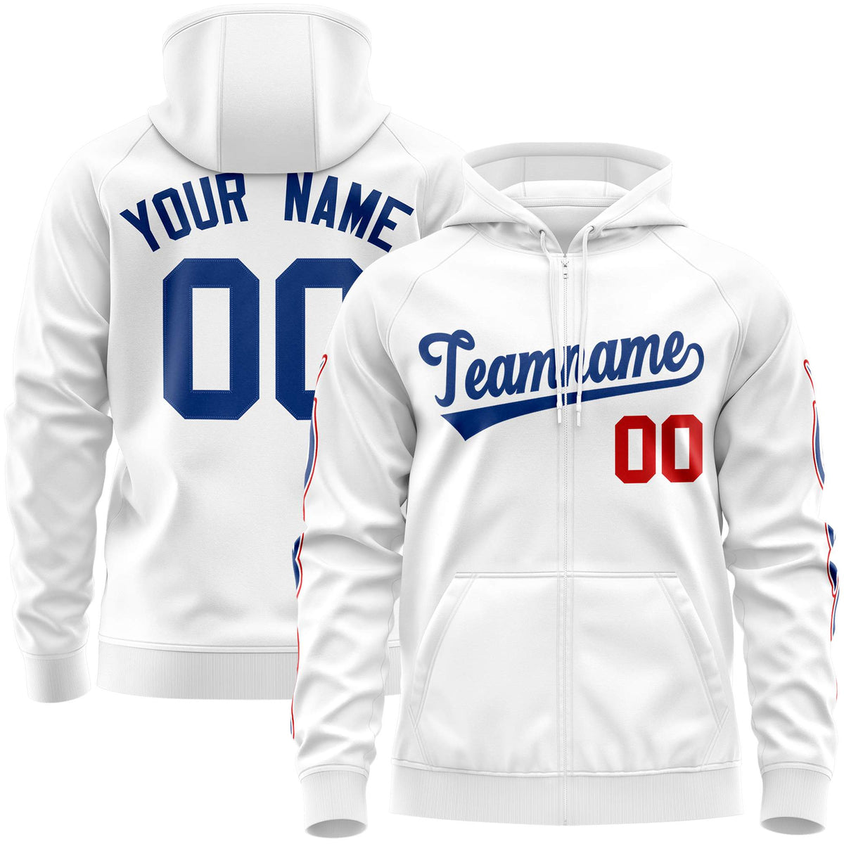 Custom Stitched White Royal Sports Full-Zip Sweatshirt Hoodie with Flame| KXKSHOP
