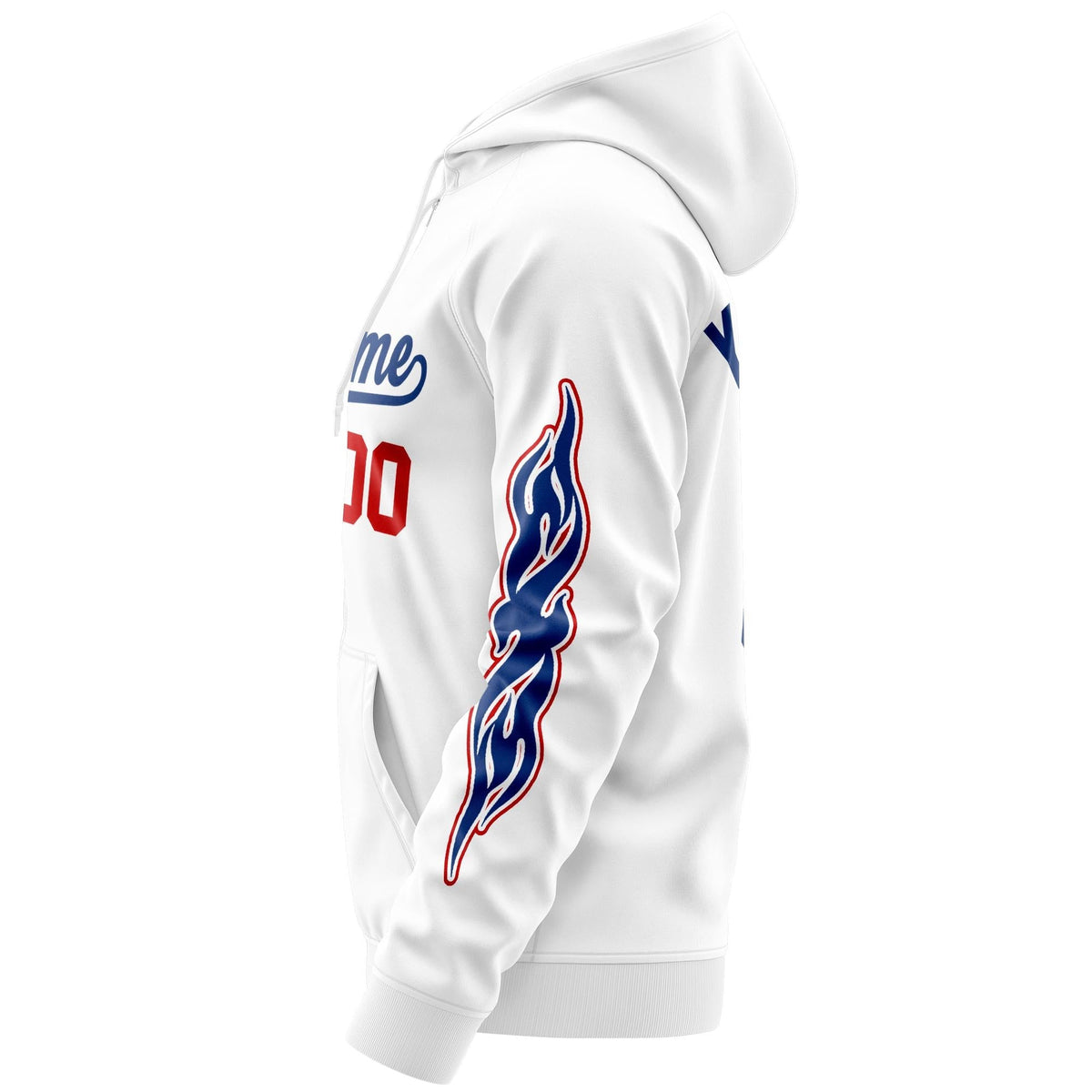 Custom Stitched White Royal Sports Full-Zip Sweatshirt Hoodie with Flame| KXKSHOP