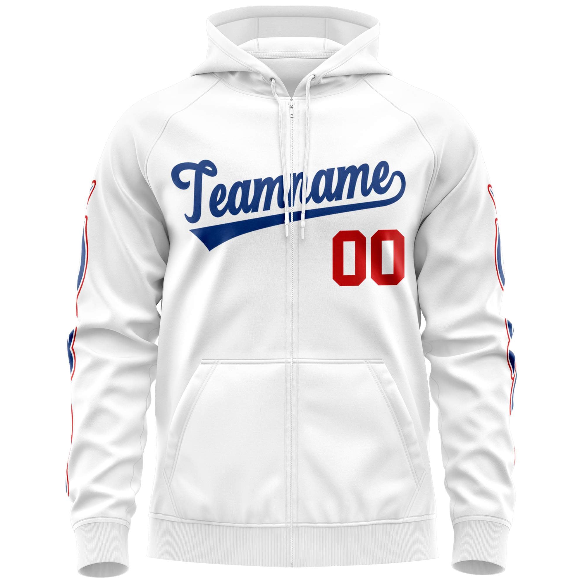 Custom Stitched White Royal Sports Full-Zip Sweatshirt Hoodie with Flame| KXKSHOP