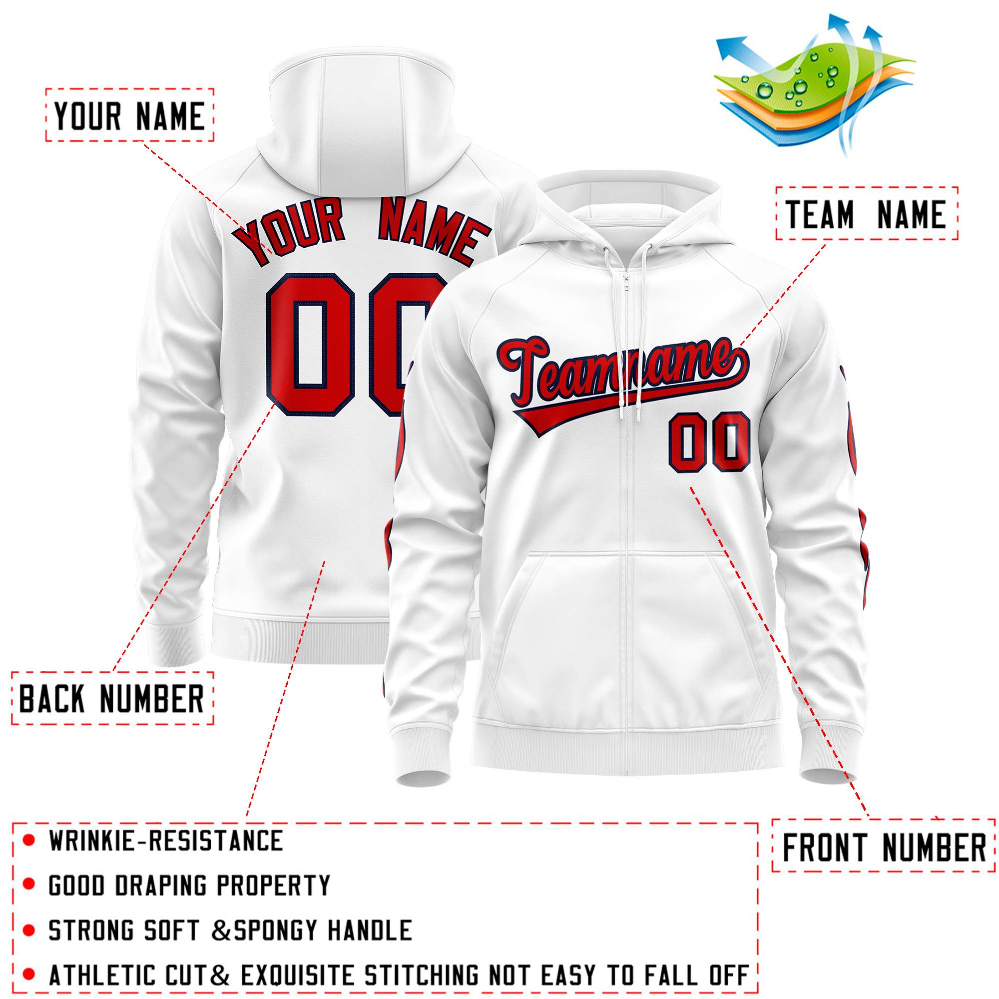 Custom Stitched White Red Sports Full-Zip Sweatshirt Hoodie with Flame| KXKSHOP