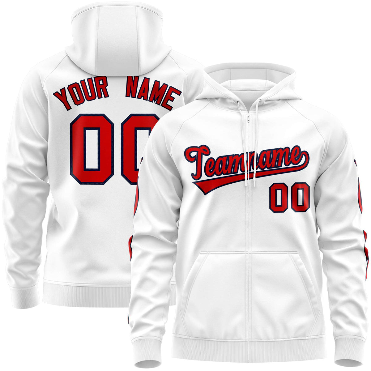 Custom Stitched White Red Sports Full-Zip Sweatshirt Hoodie with Flame| KXKSHOP