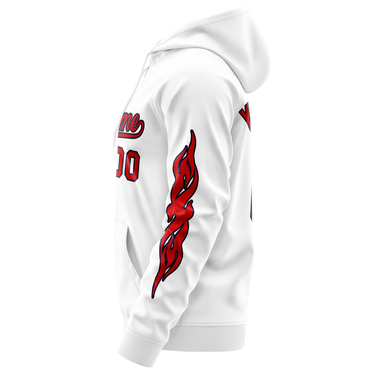 Custom Stitched White Red Sports Full-Zip Sweatshirt Hoodie with Flame| KXKSHOP