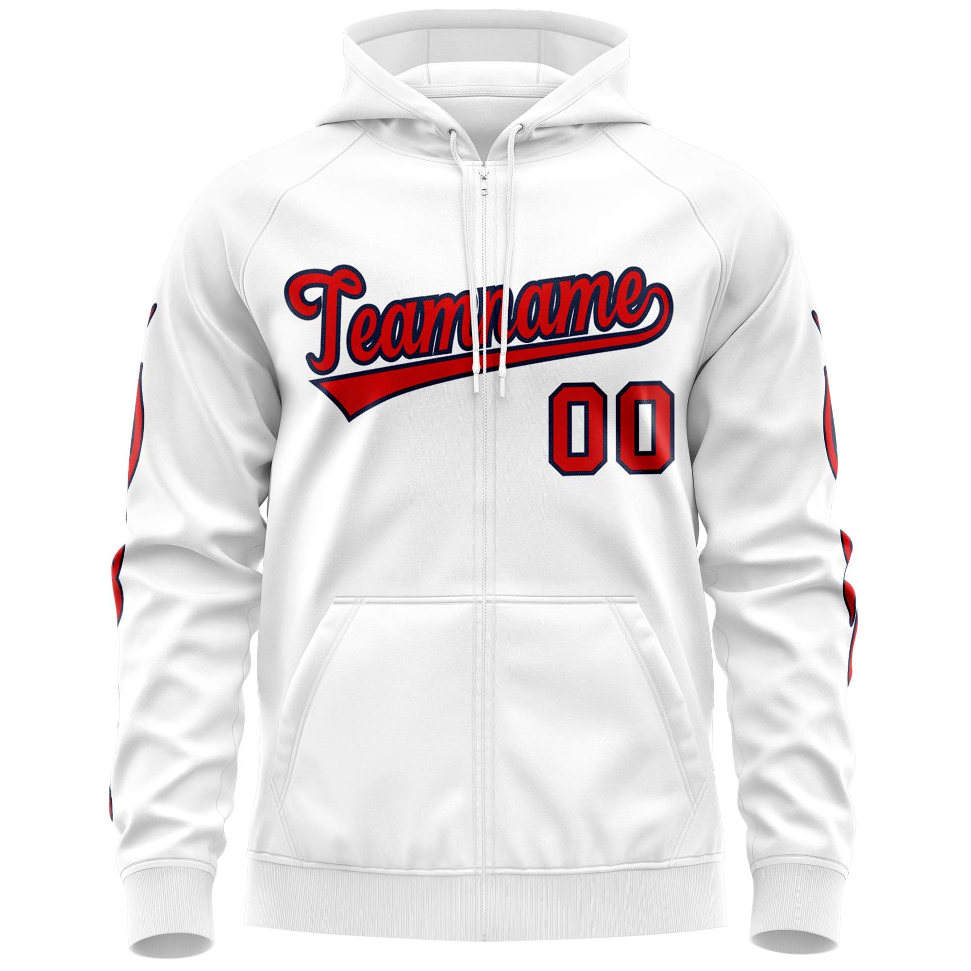 Custom Stitched White Red Sports Full-Zip Sweatshirt Hoodie with Flame| KXKSHOP