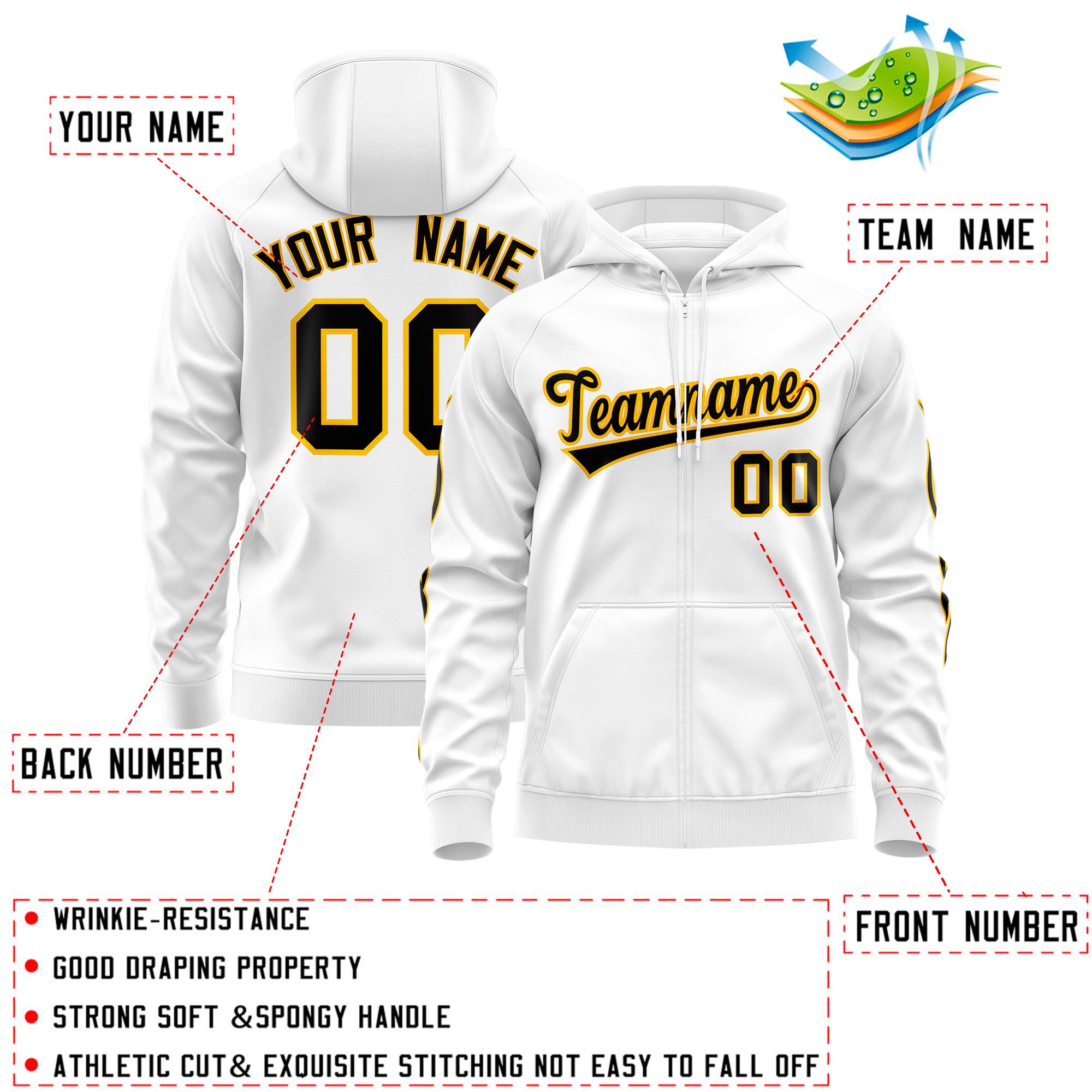 Custom Stitched White Black Sports Full-Zip Sweatshirt Hoodie with Flame| KXKSHOP