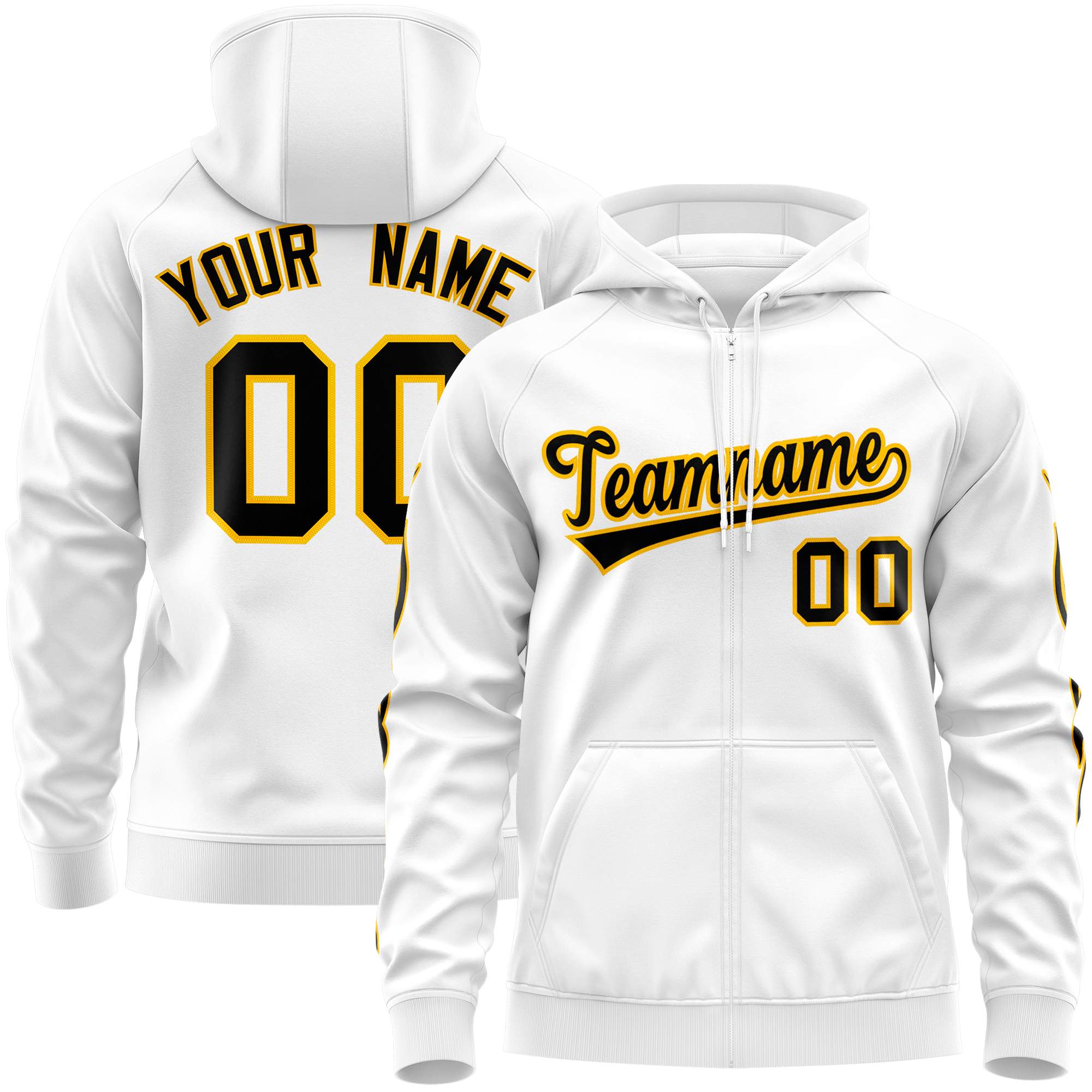 Custom Stitched White Black Sports Full-Zip Sweatshirt Hoodie with Flame| KXKSHOP