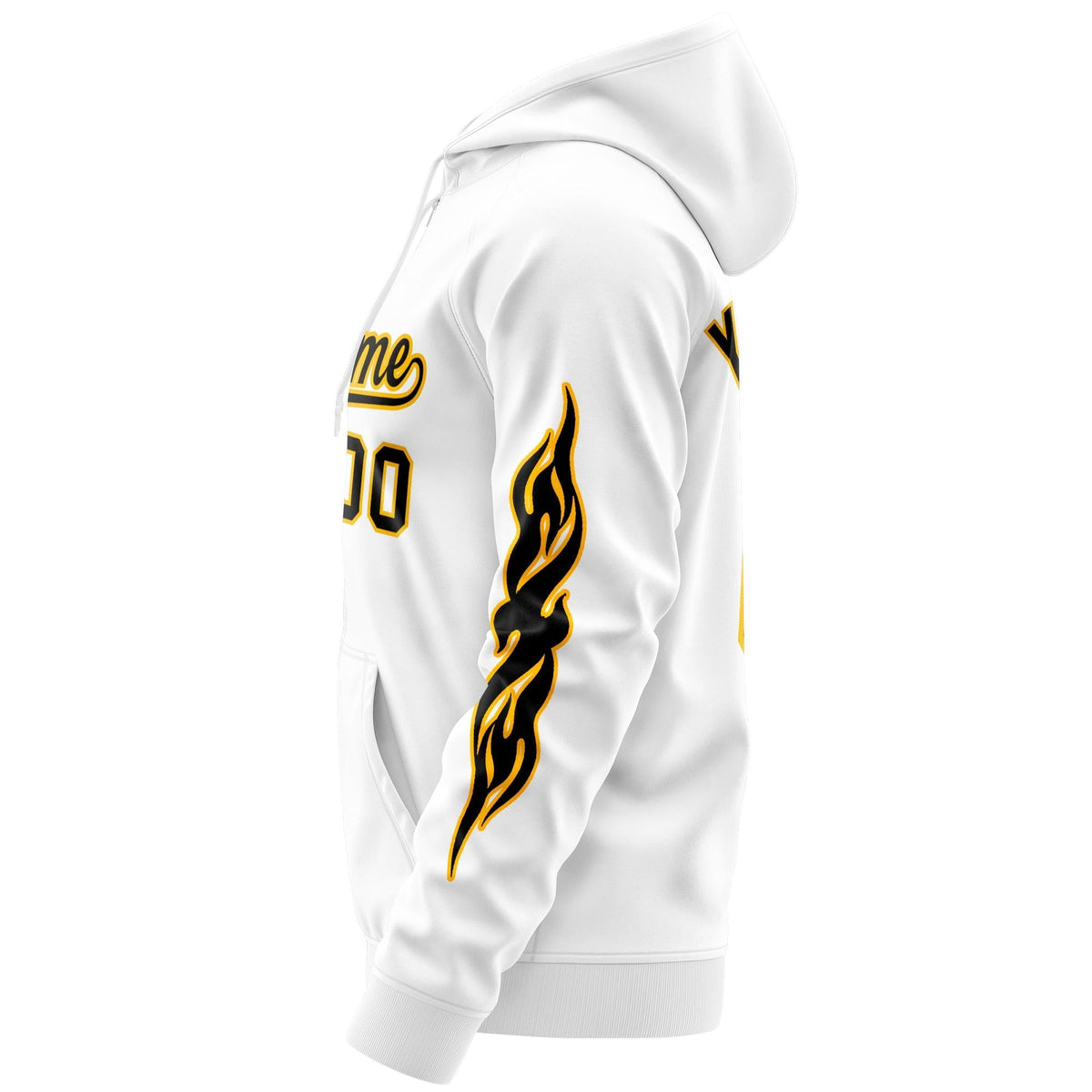 Custom Stitched White Black Sports Full-Zip Sweatshirt Hoodie with Flame| KXKSHOP