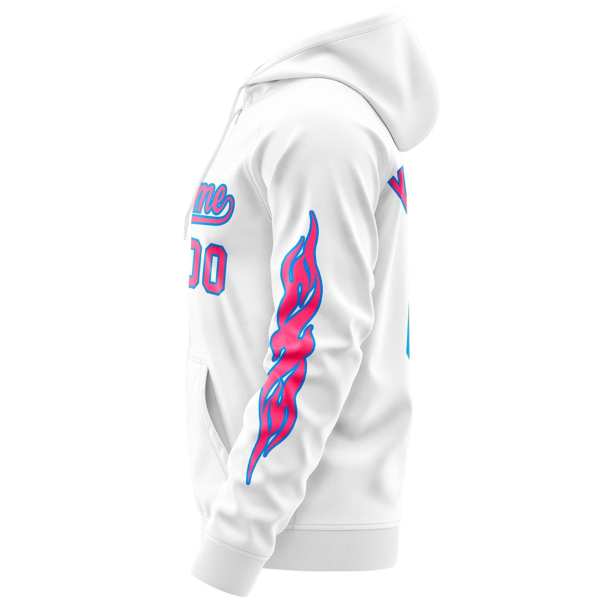Custom Stitched White Pink Sports Full-Zip Sweatshirt Hoodie with Flame| KXKSHOP