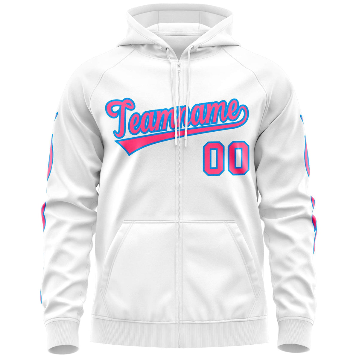 Custom Stitched White Pink Sports Full-Zip Sweatshirt Hoodie with Flame| KXKSHOP