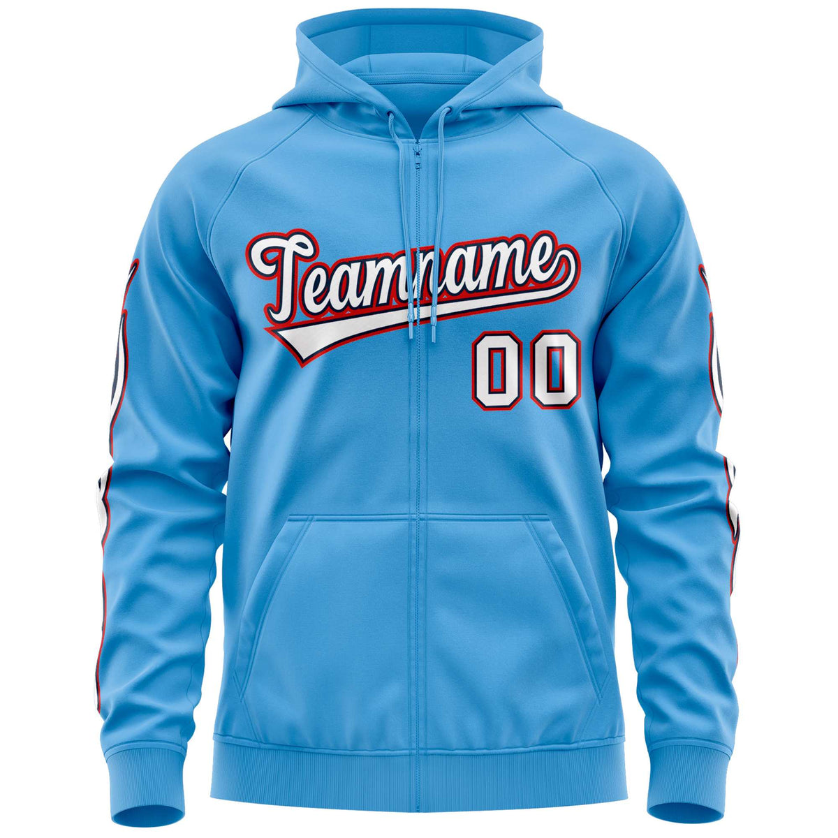 Custom Stitched Light Blue White Sports Full-Zip Sweatshirt Hoodie with Flame| KXKSHOP