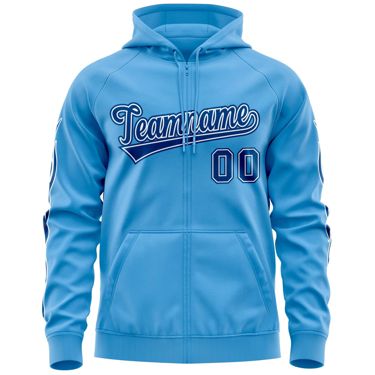 Custom Stitched Light Blue Royal Sports Full-Zip Sweatshirt Hoodie with Flame| KXKSHOP