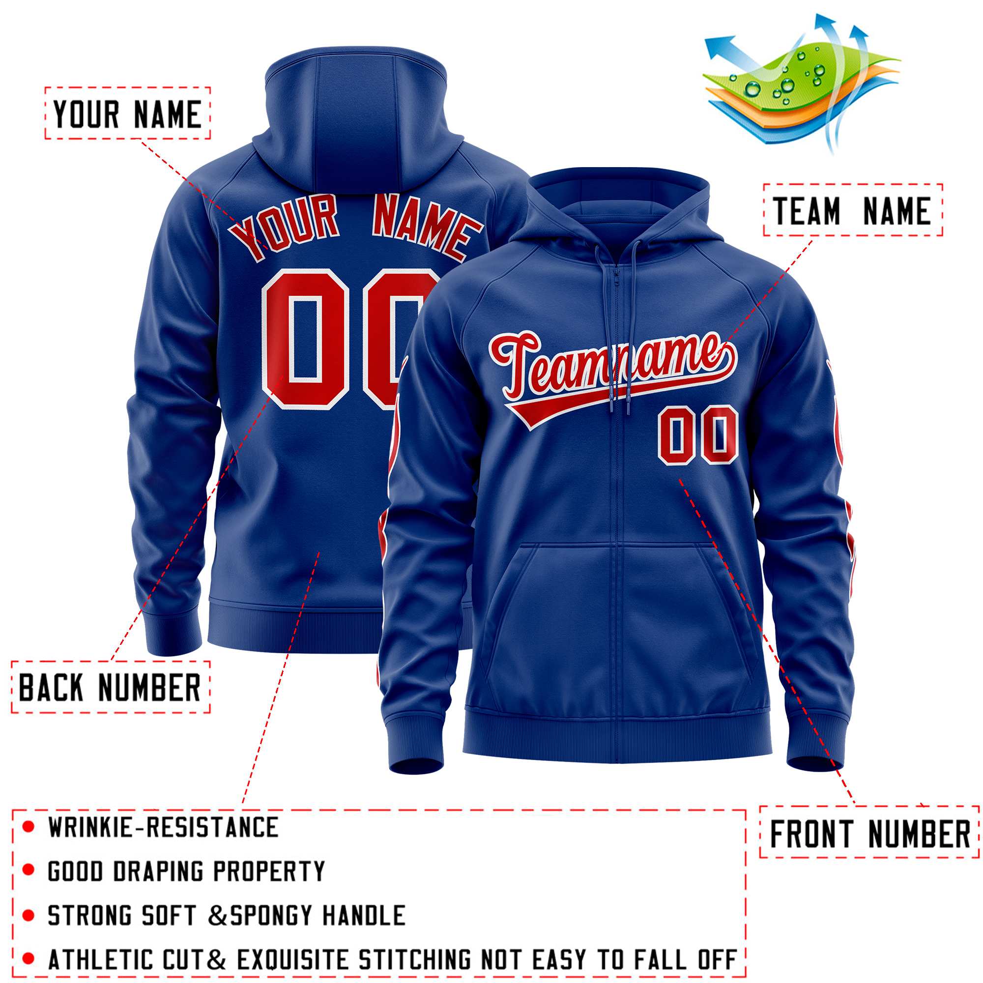Custom Stitched Royal Red Sports Full-Zip Sweatshirt Hoodie with Flame| KXKSHOP